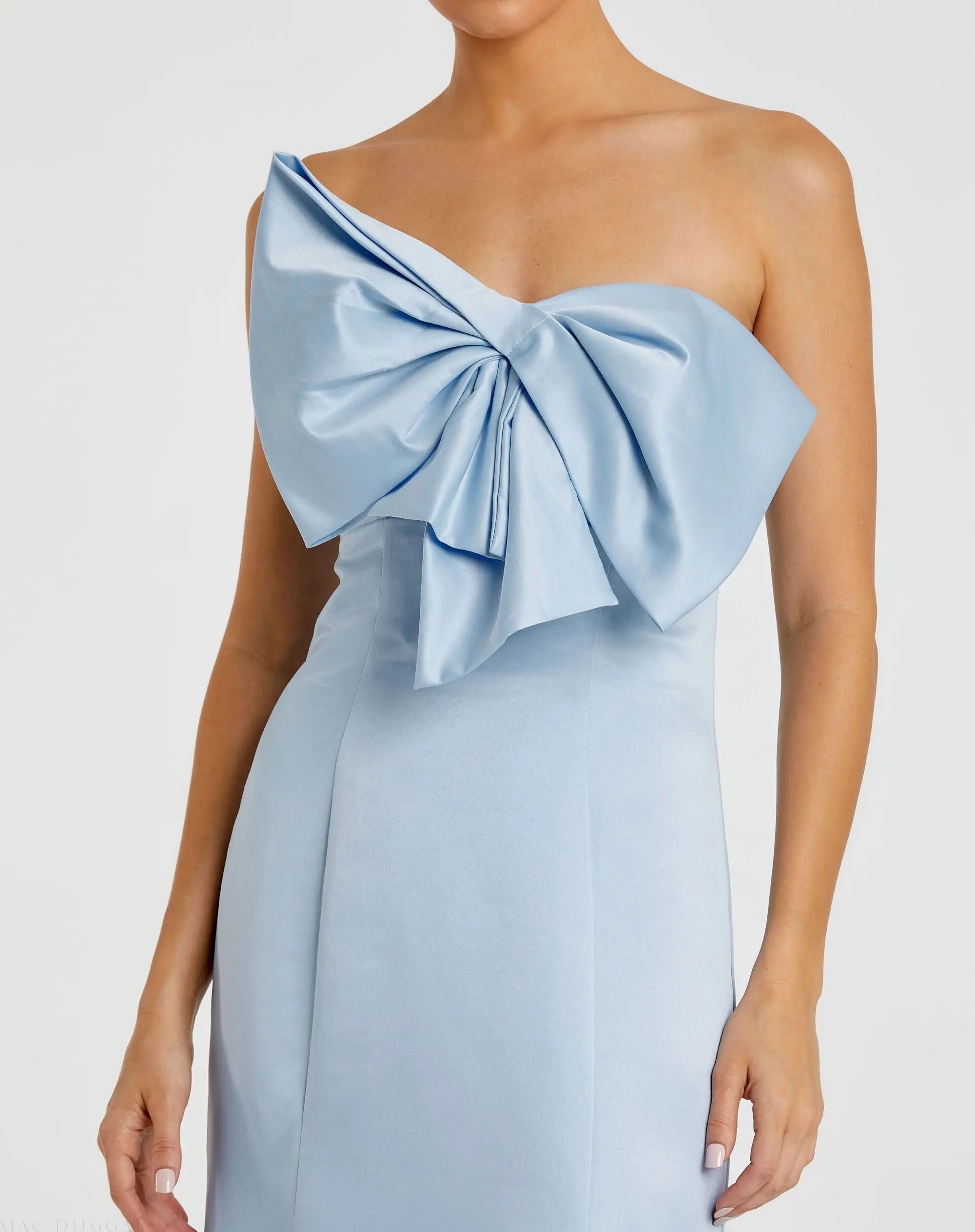 Light Blue Strapless Bow Mermaid Gown-Myartka