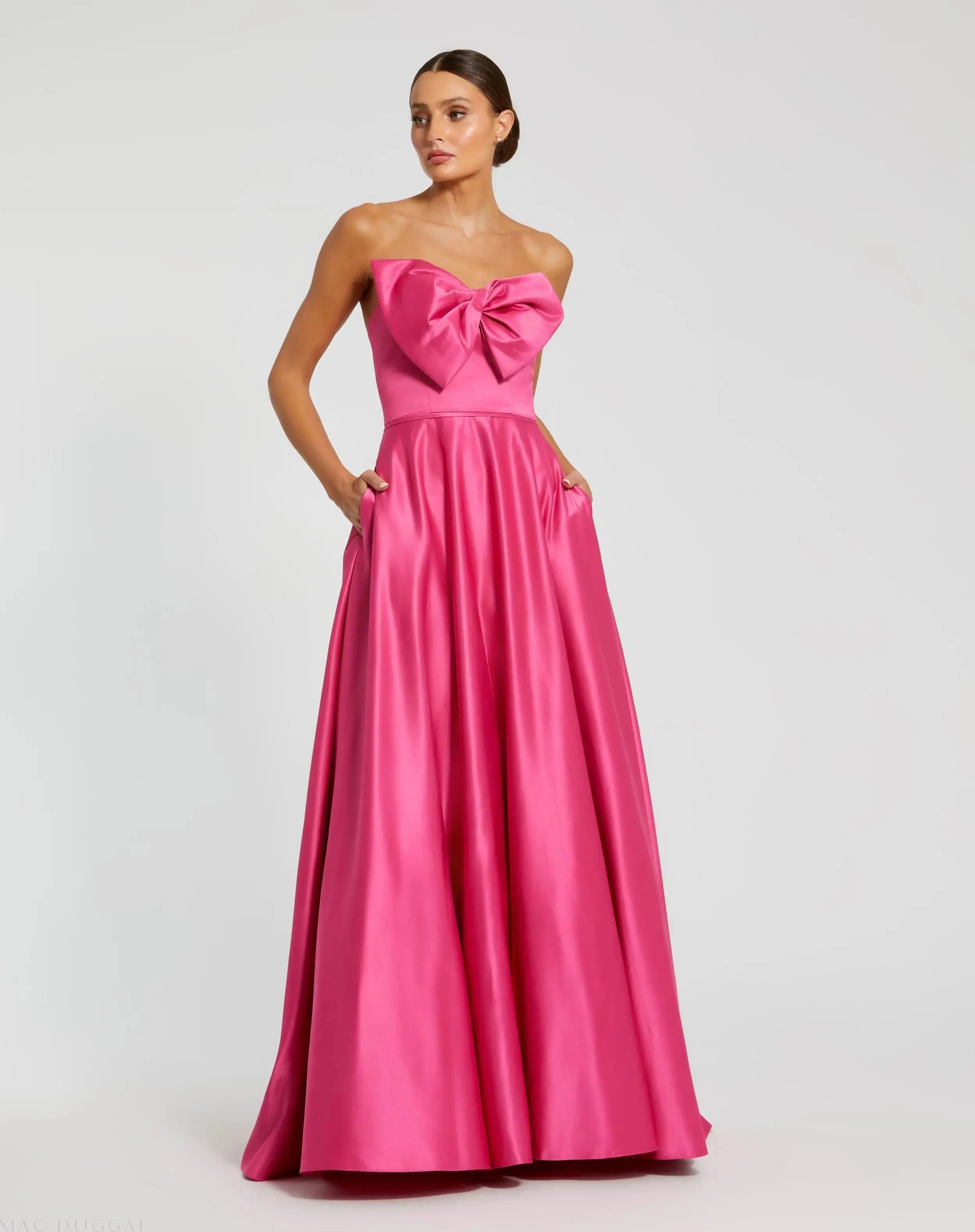 Pink Strapless A-Line Bow Ballgown-Myartka