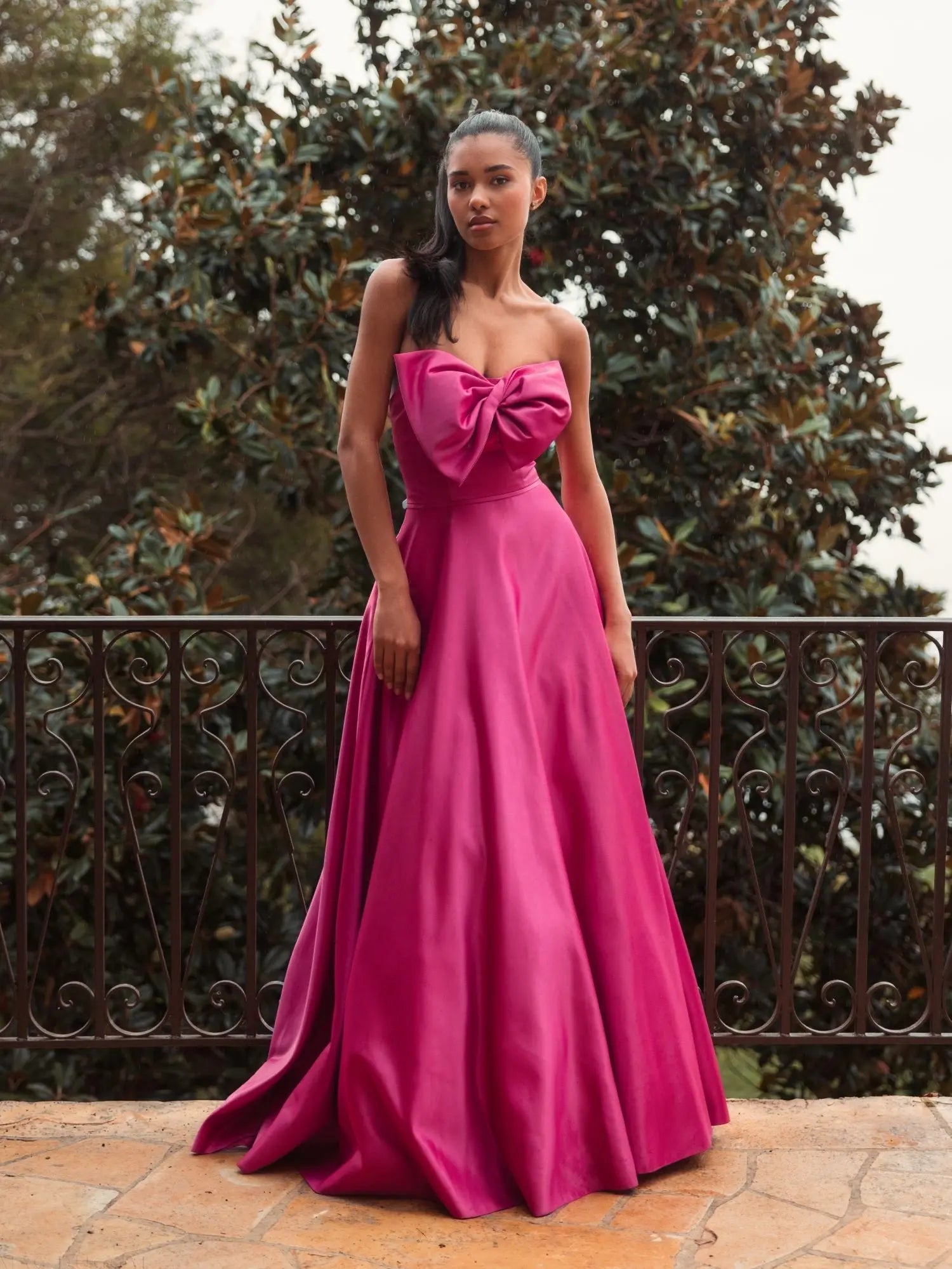 Pink Strapless A-Line Bow Ballgown-Myartka