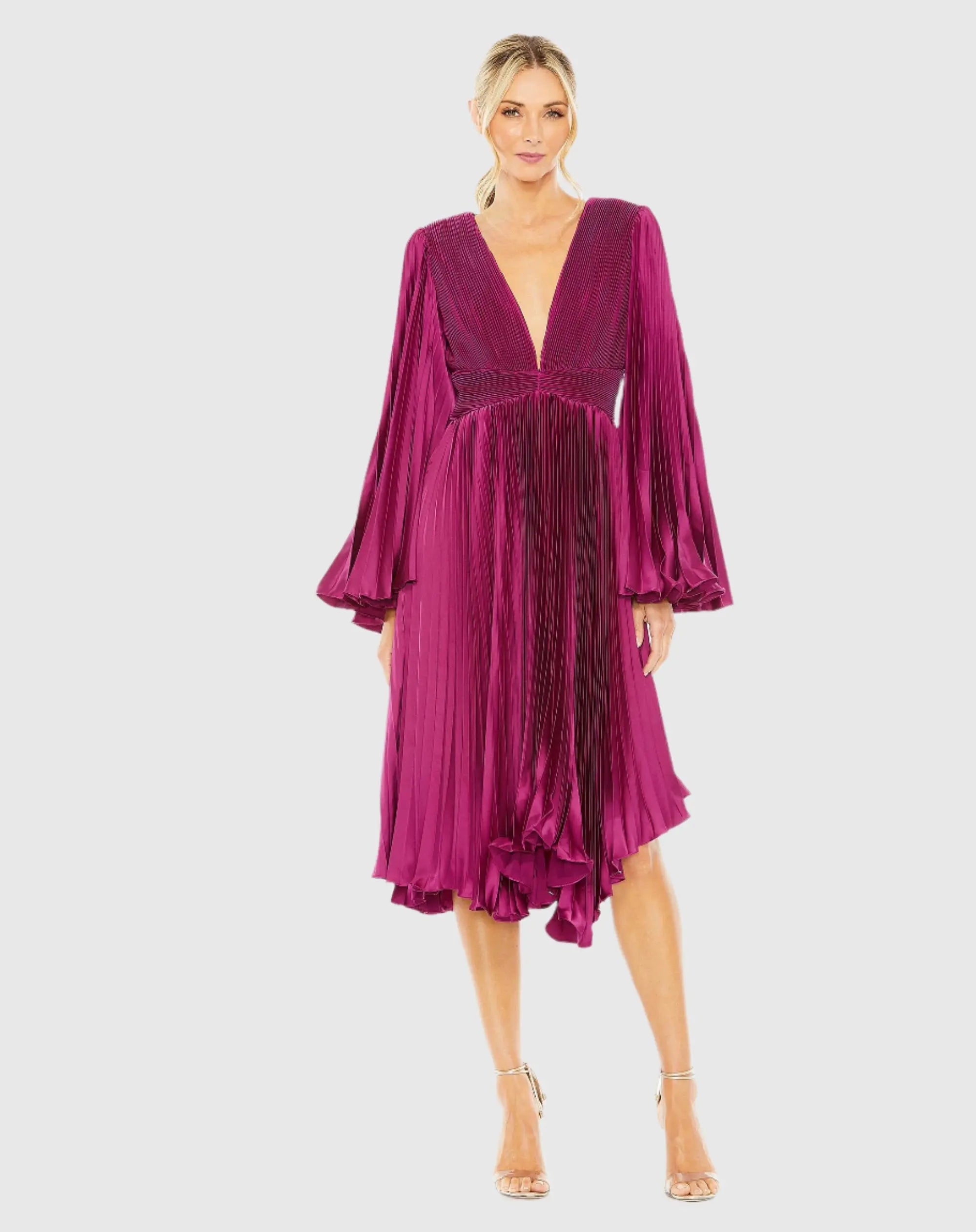 Purple Long Flare Sleeve Pleated Dress - FINAL SALE-Myartka