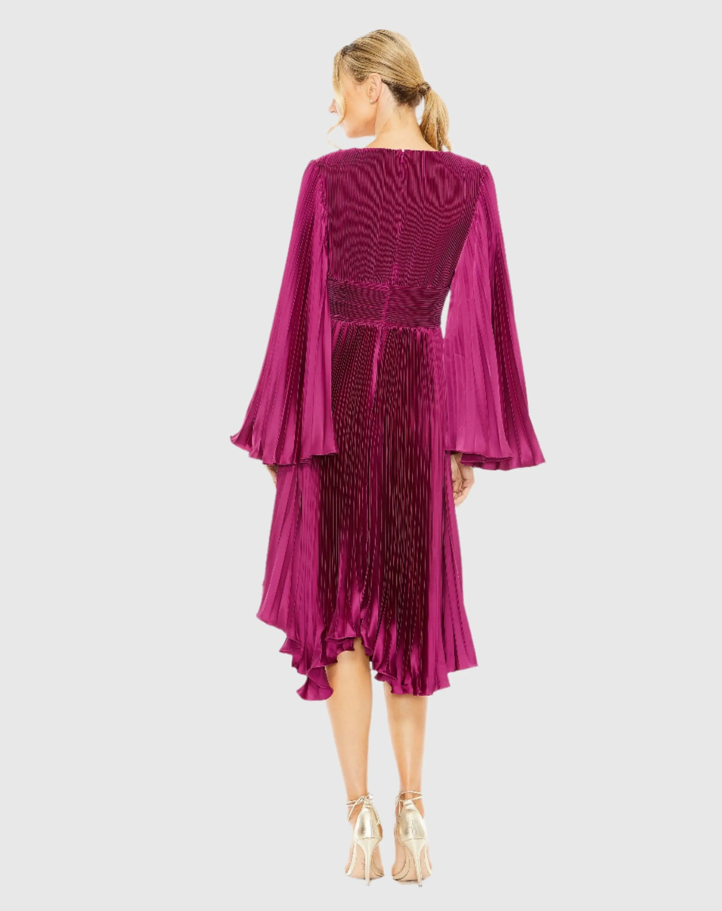 Purple Long Flare Sleeve Pleated Dress - FINAL SALE-Myartka