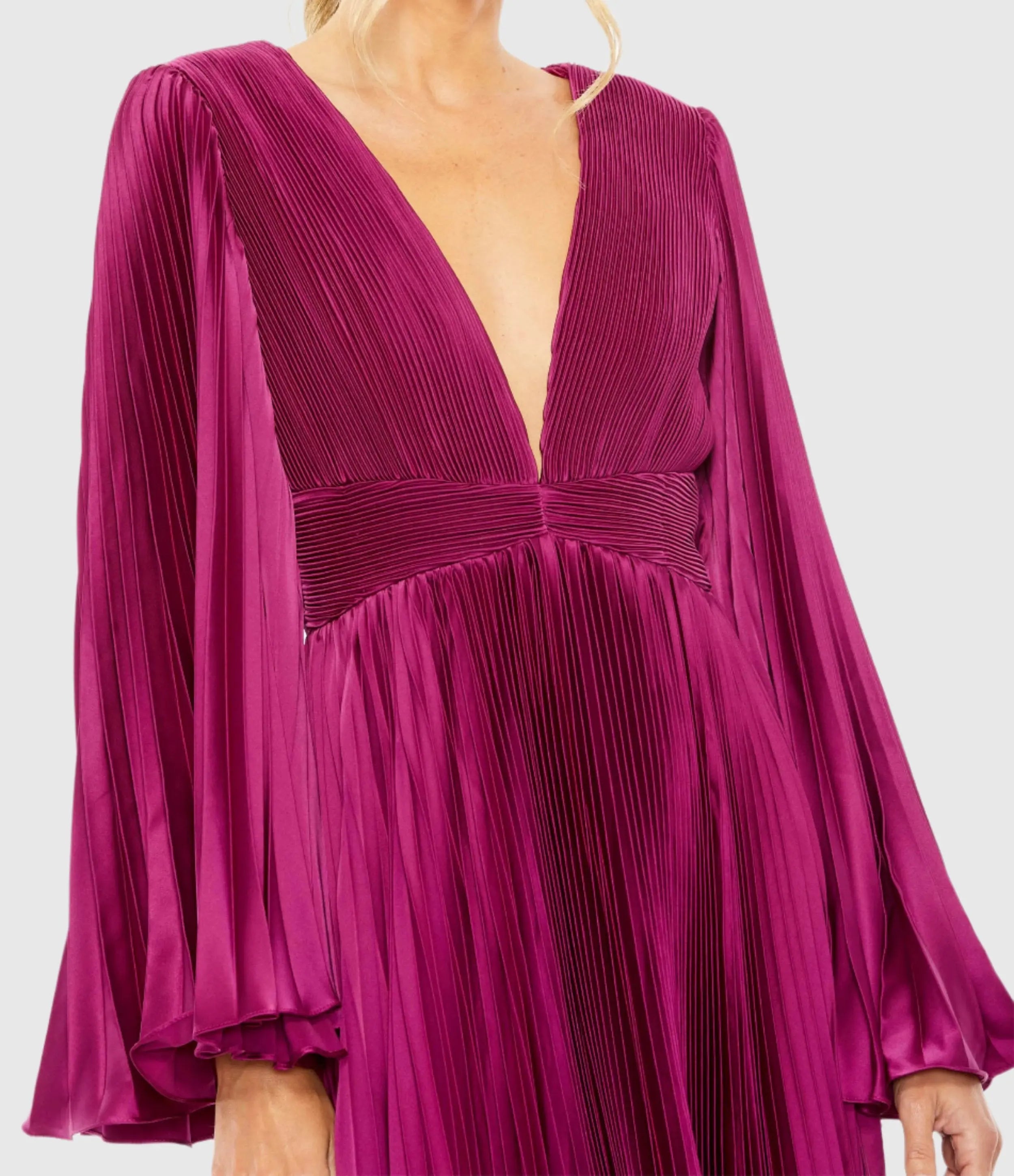 Purple Long Flare Sleeve Pleated Dress - FINAL SALE-Myartka