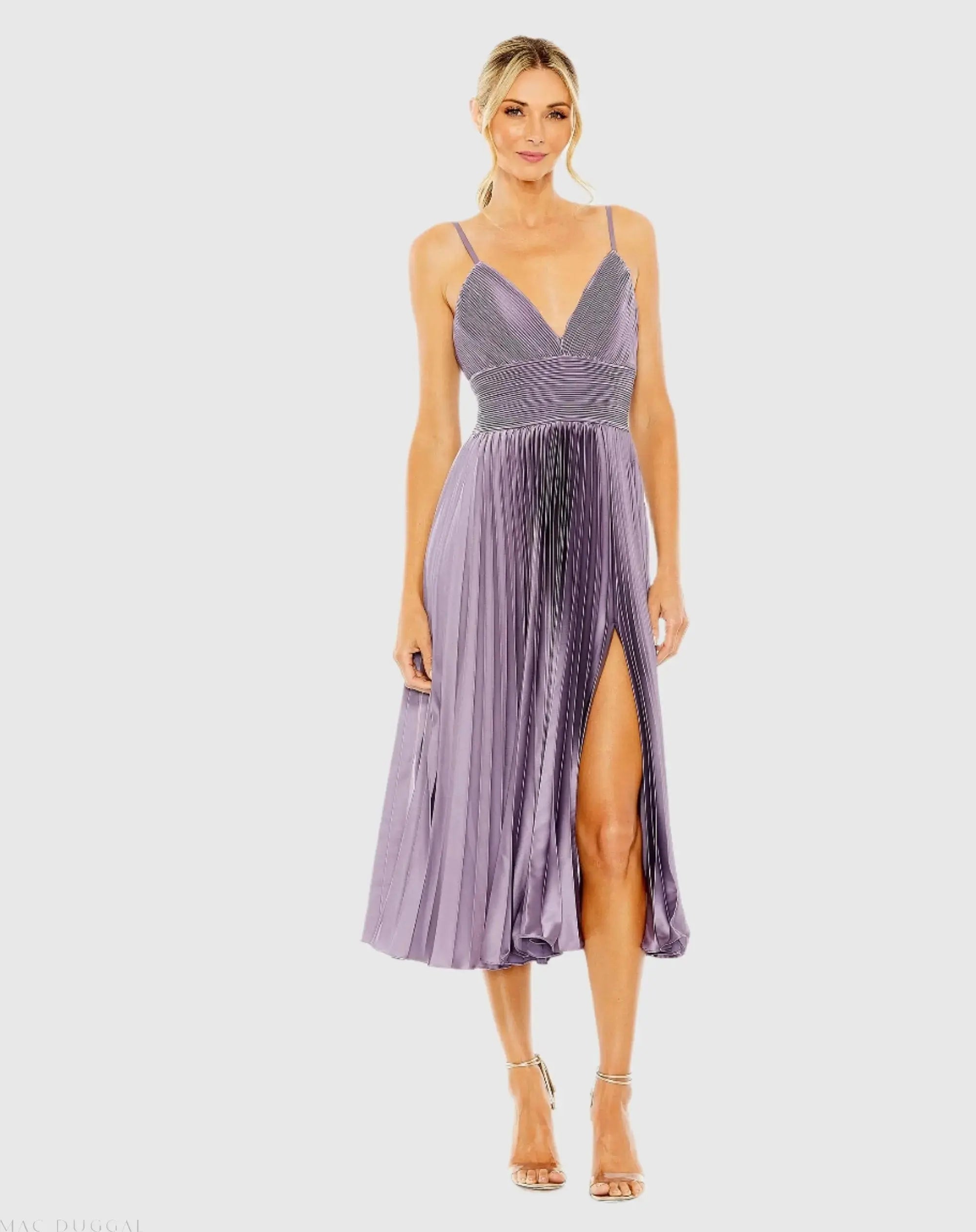 Purple Slim Strap Ruched Top Heat Pleated Dress-Myartka