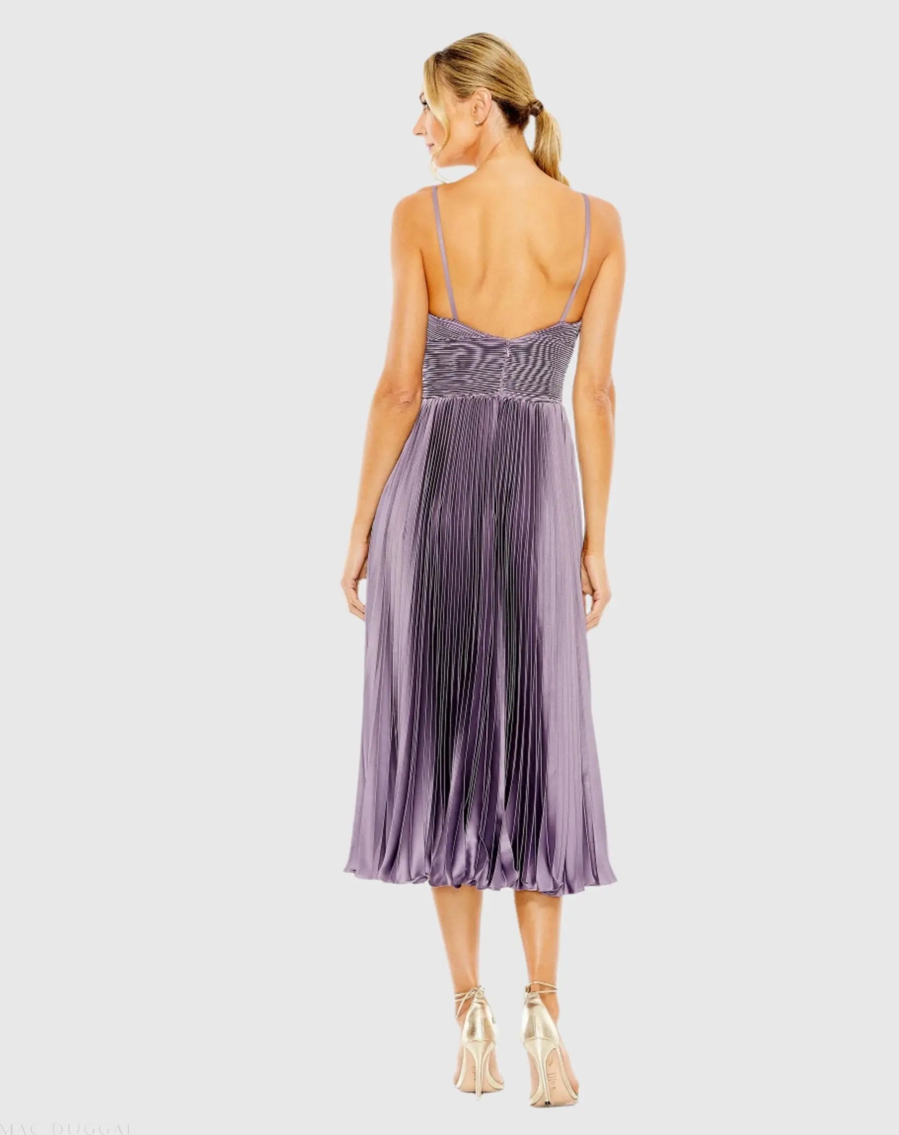 Purple Slim Strap Ruched Top Heat Pleated Dress-Myartka
