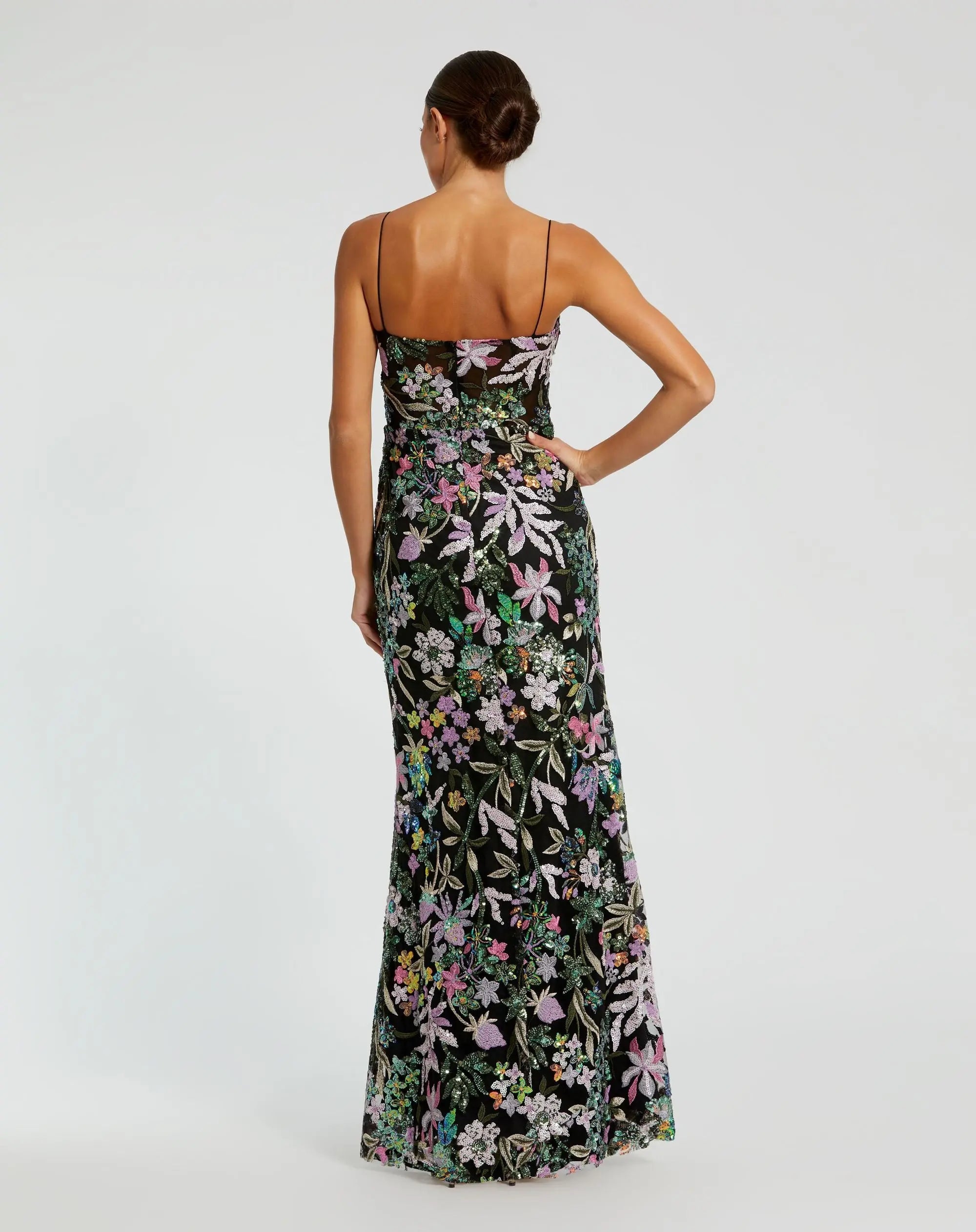 Black Multicolor Embroidered Bustier Trumpet Gown-Myartka