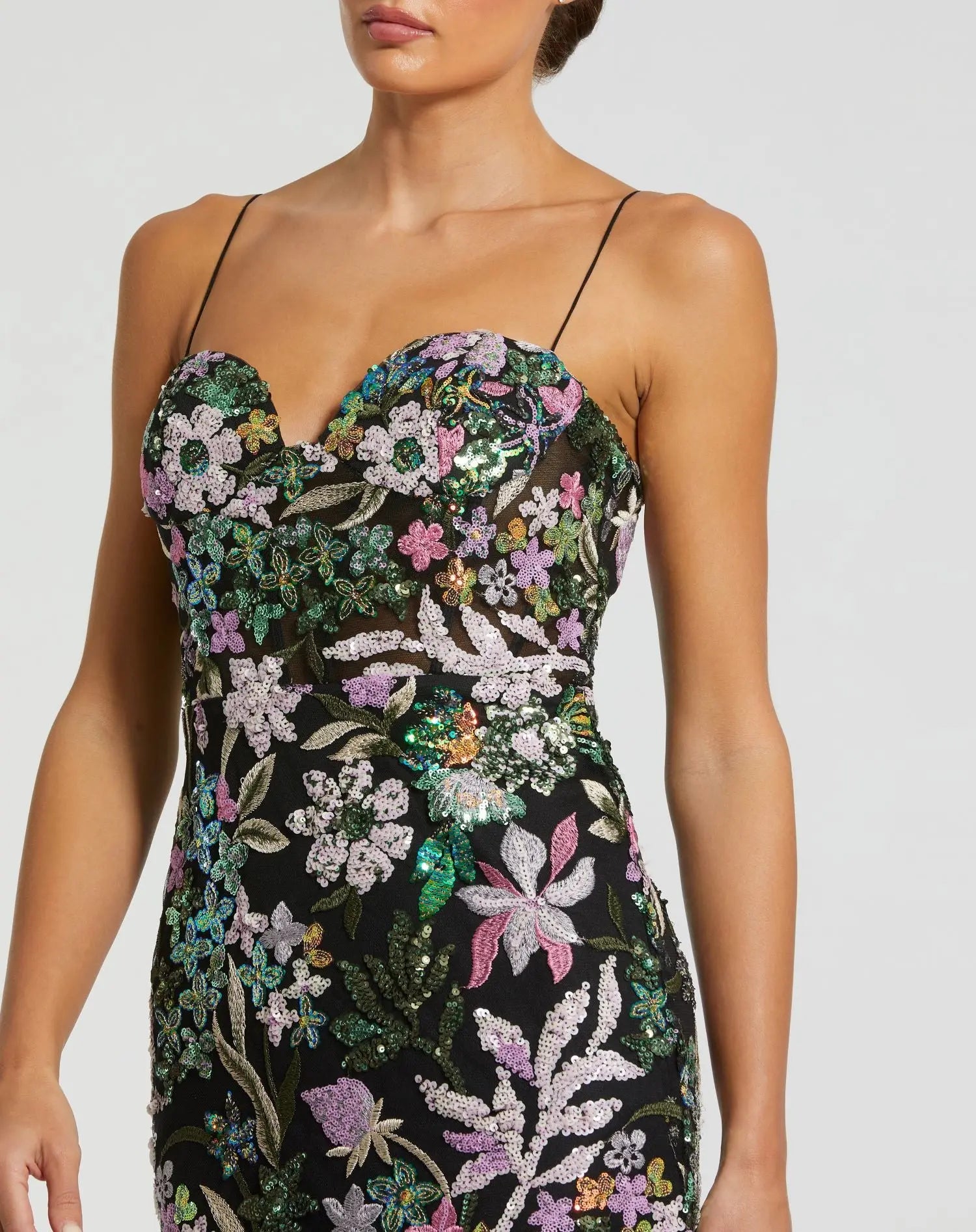 Black Multicolor Embroidered Bustier Trumpet Gown-Myartka