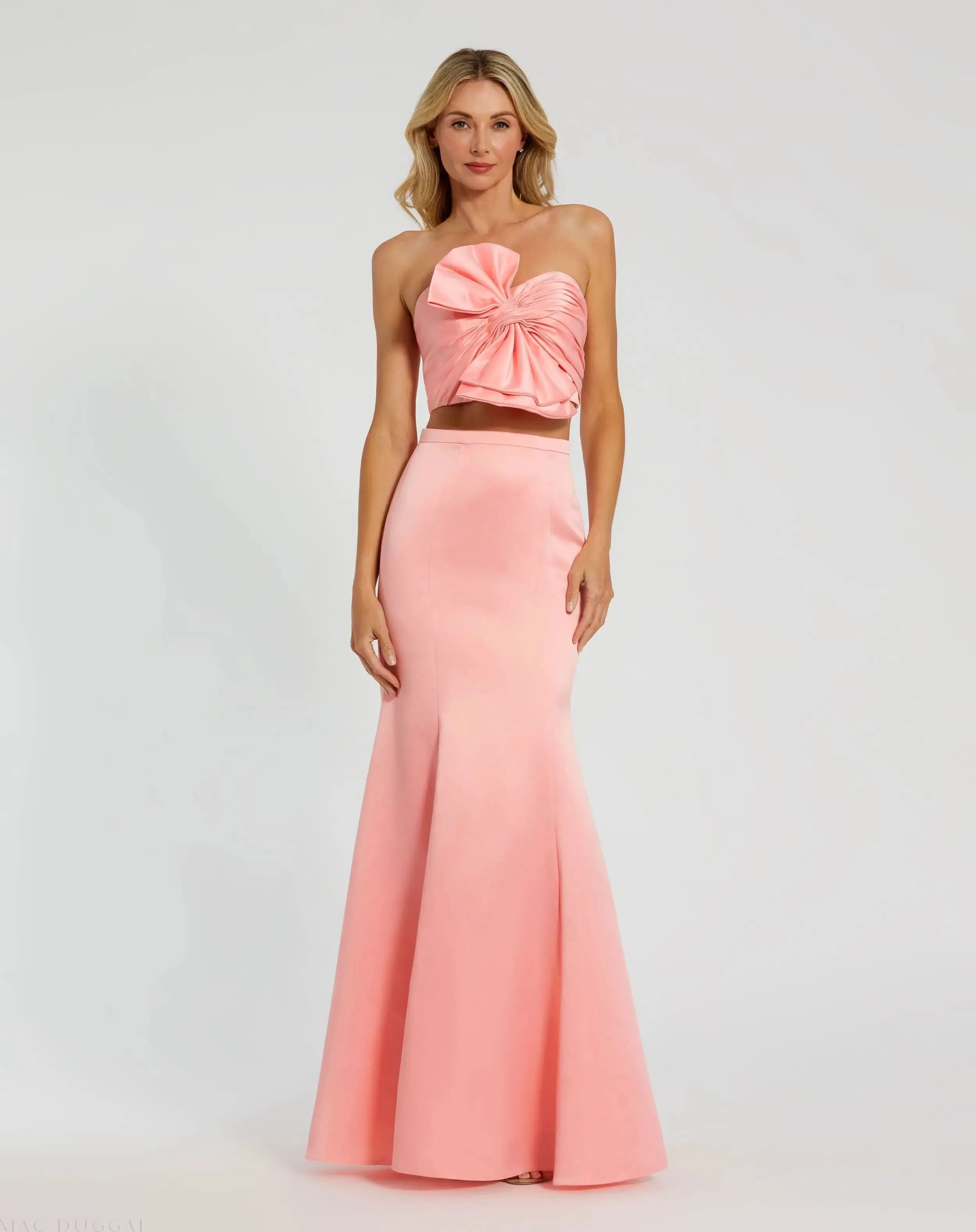 Pink Strapless Bow Top and Mermaid Skirt 2 Piece Set-Myartka