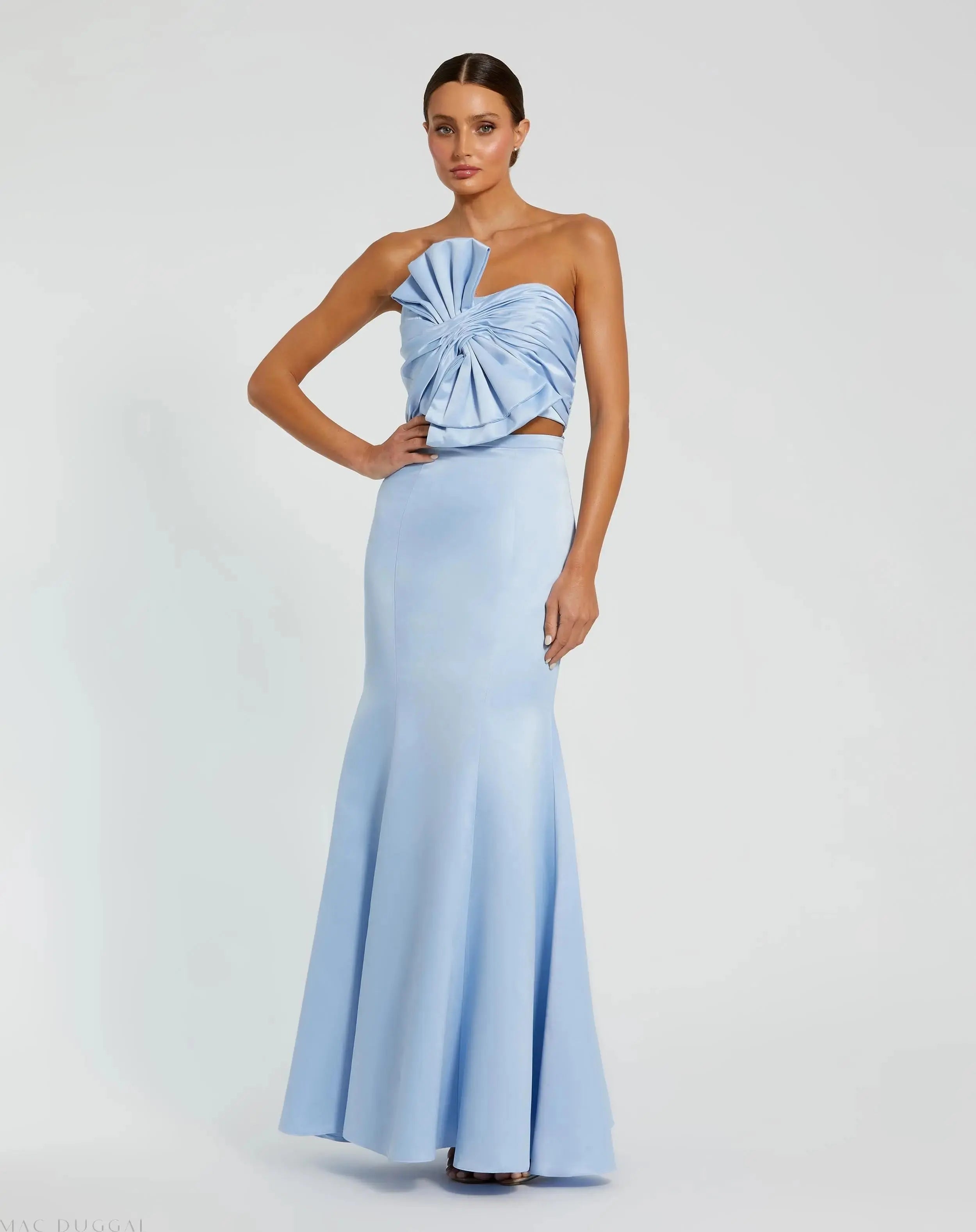 Blue Strapless Bow Top and Mermaid Skirt 2 Piece Set-Myartka