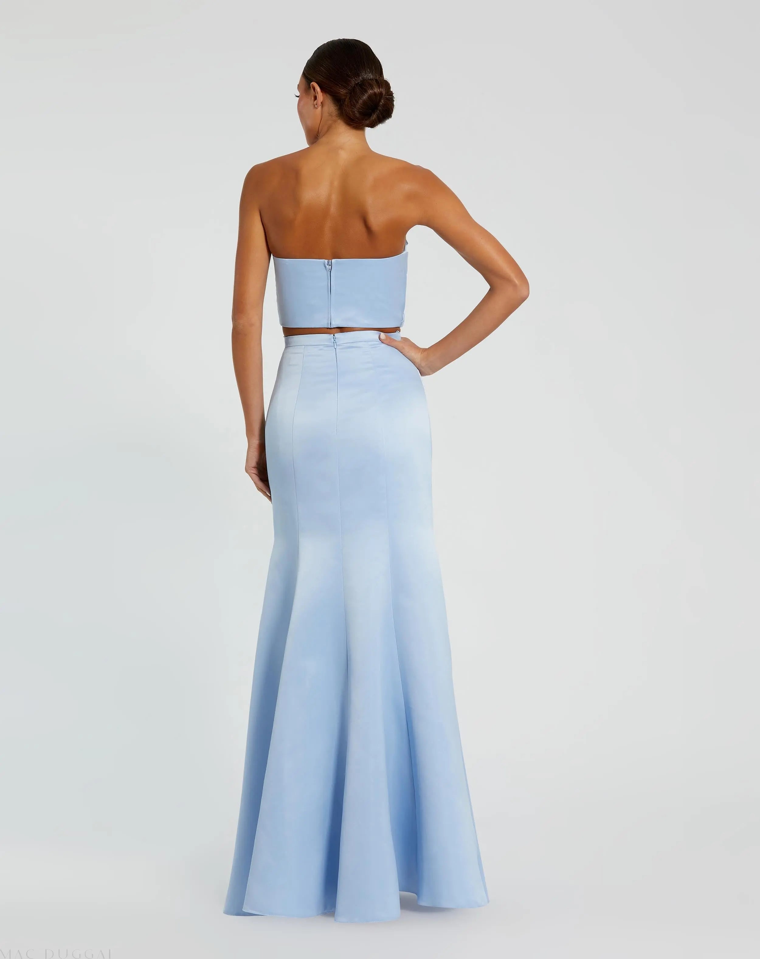 Blue Strapless Bow Top and Mermaid Skirt 2 Piece Set-Myartka