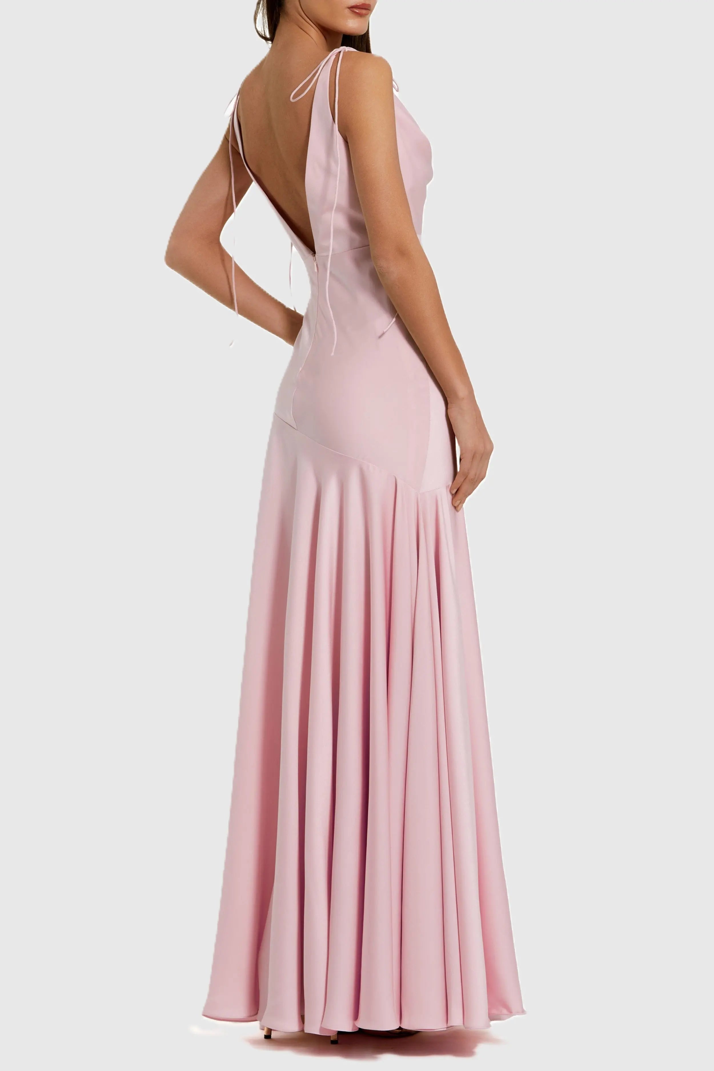 Pink Charmeuse Cowl Neck Gown with Bow Straps-Myartka