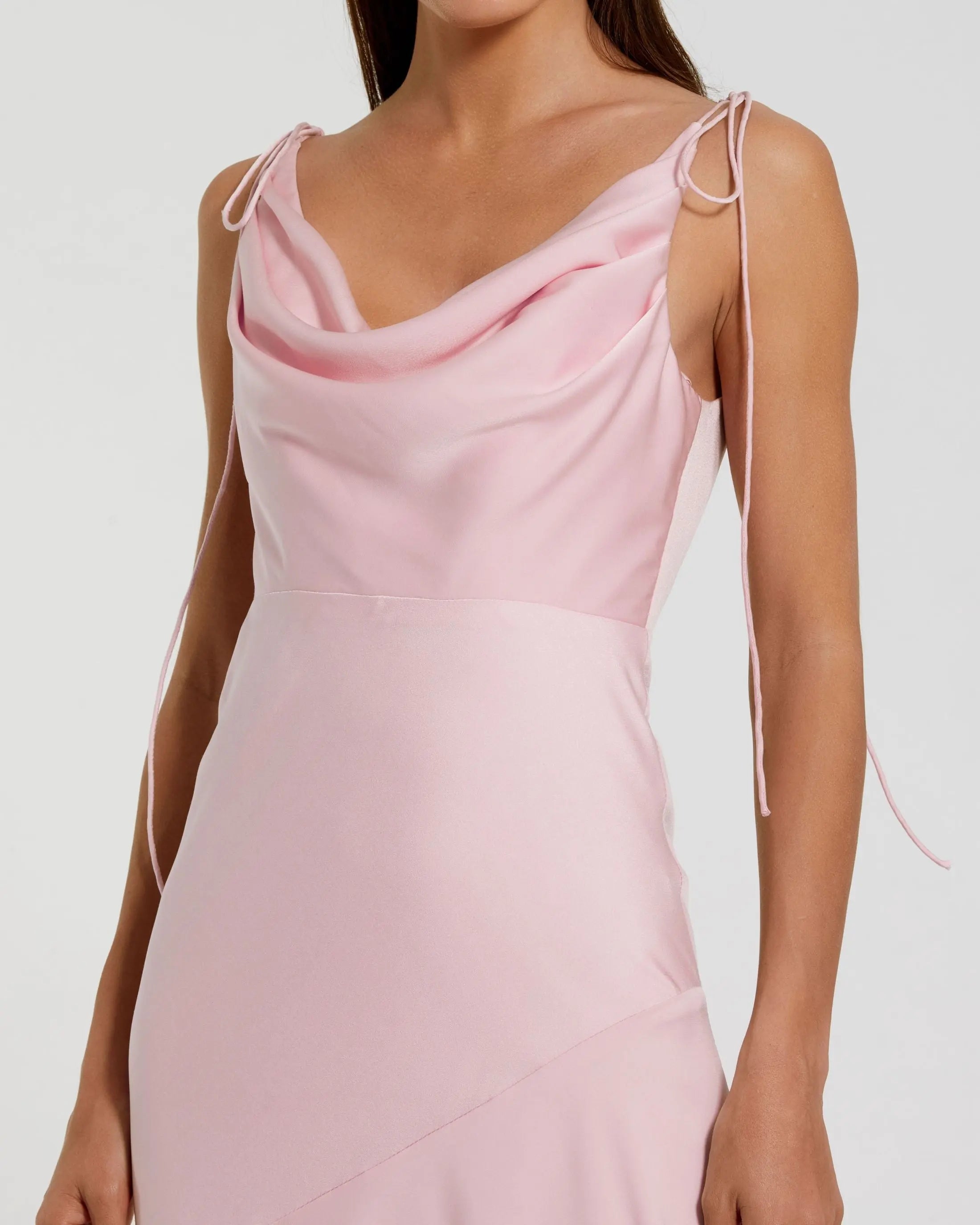 Pink Charmeuse Cowl Neck Gown with Bow Straps-Myartka