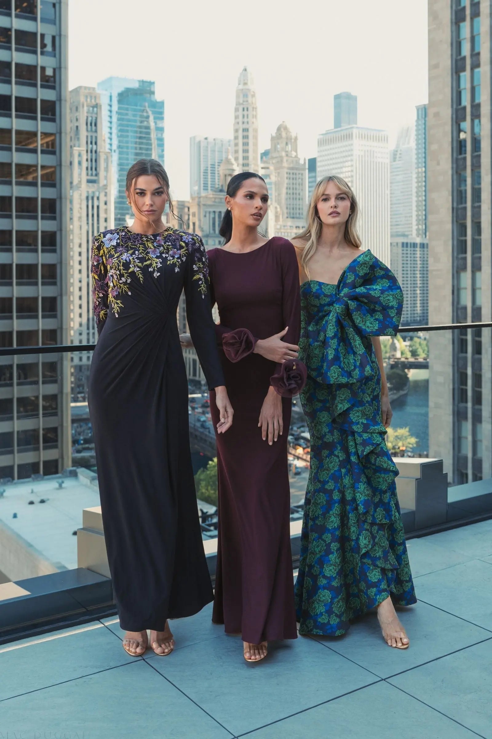 Purple Long Sleeve Fitted Jersey Gown With 3D Flowers-Myartka