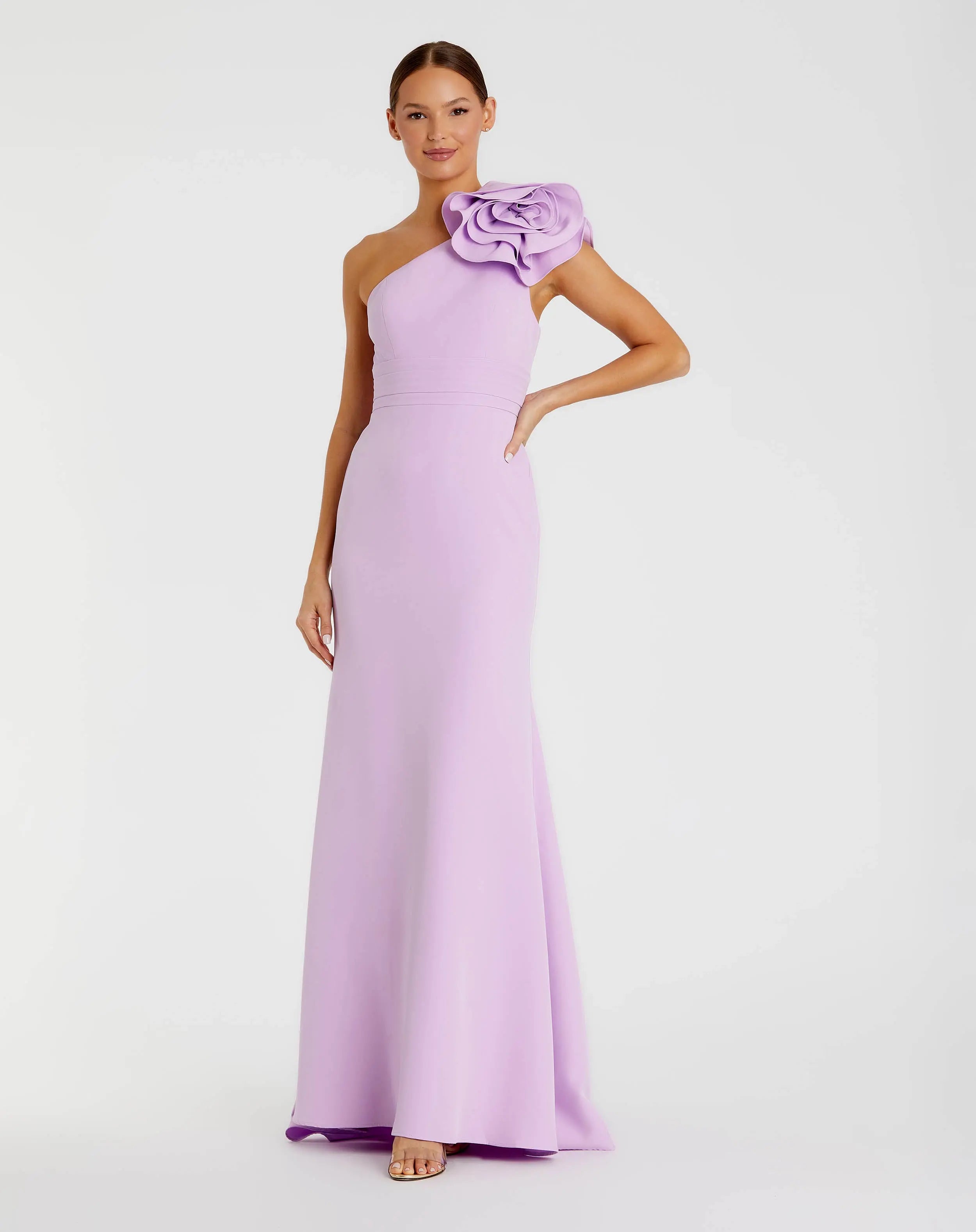 Purple One Shoulder Gown With 3D Flower-Myartka