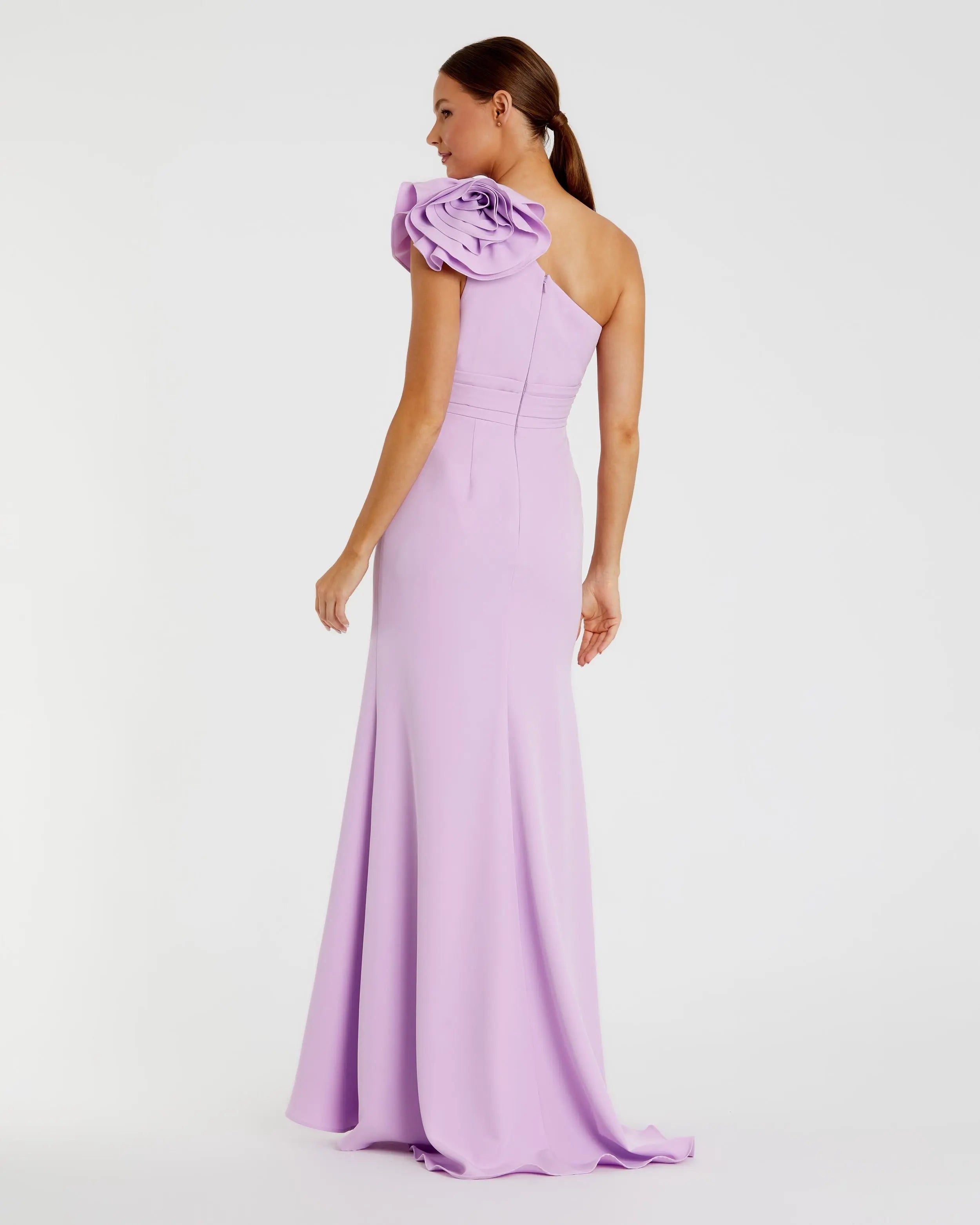 Purple One Shoulder Gown With 3D Flower-Myartka
