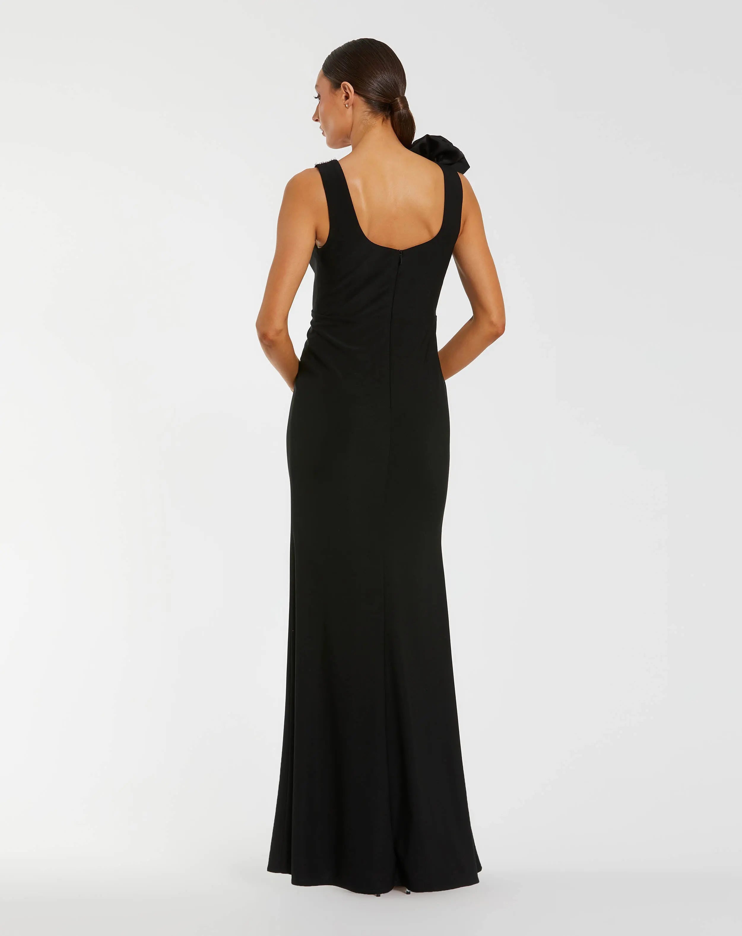 Black Beaded Scoop Neck Jersey Gown With 3D Flower-Myartka
