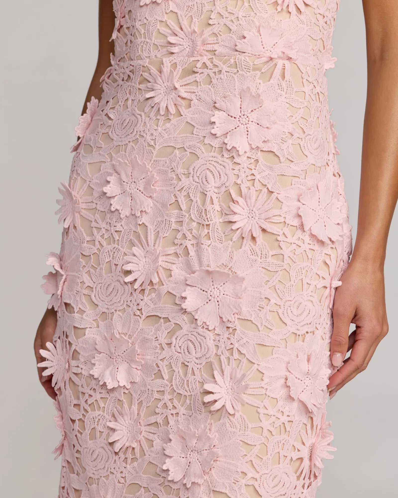 Pink Strapless 3D Floral Midi Dress-Myartka