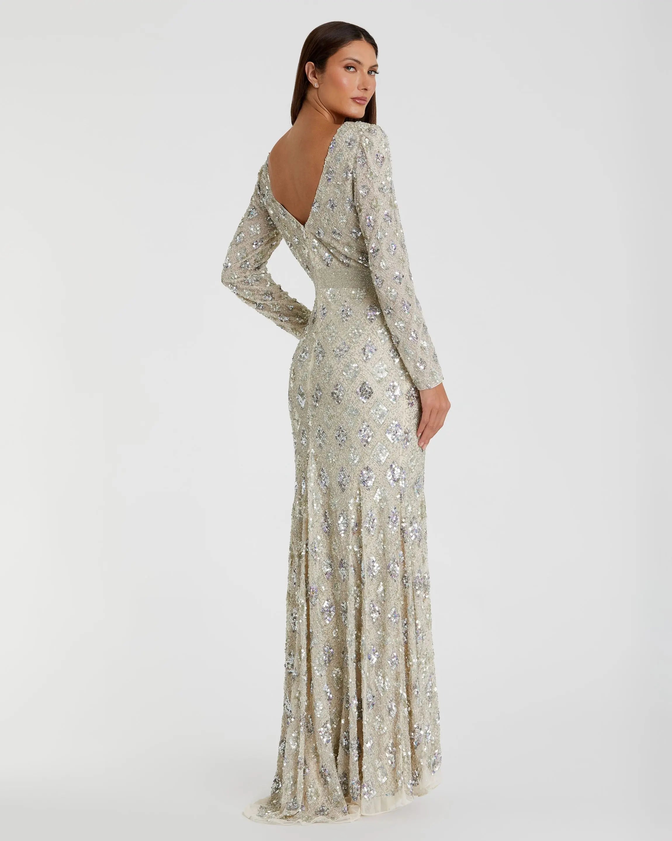 Silver Geometric Embellished Evening Gown - FINAL SALE-Myartka