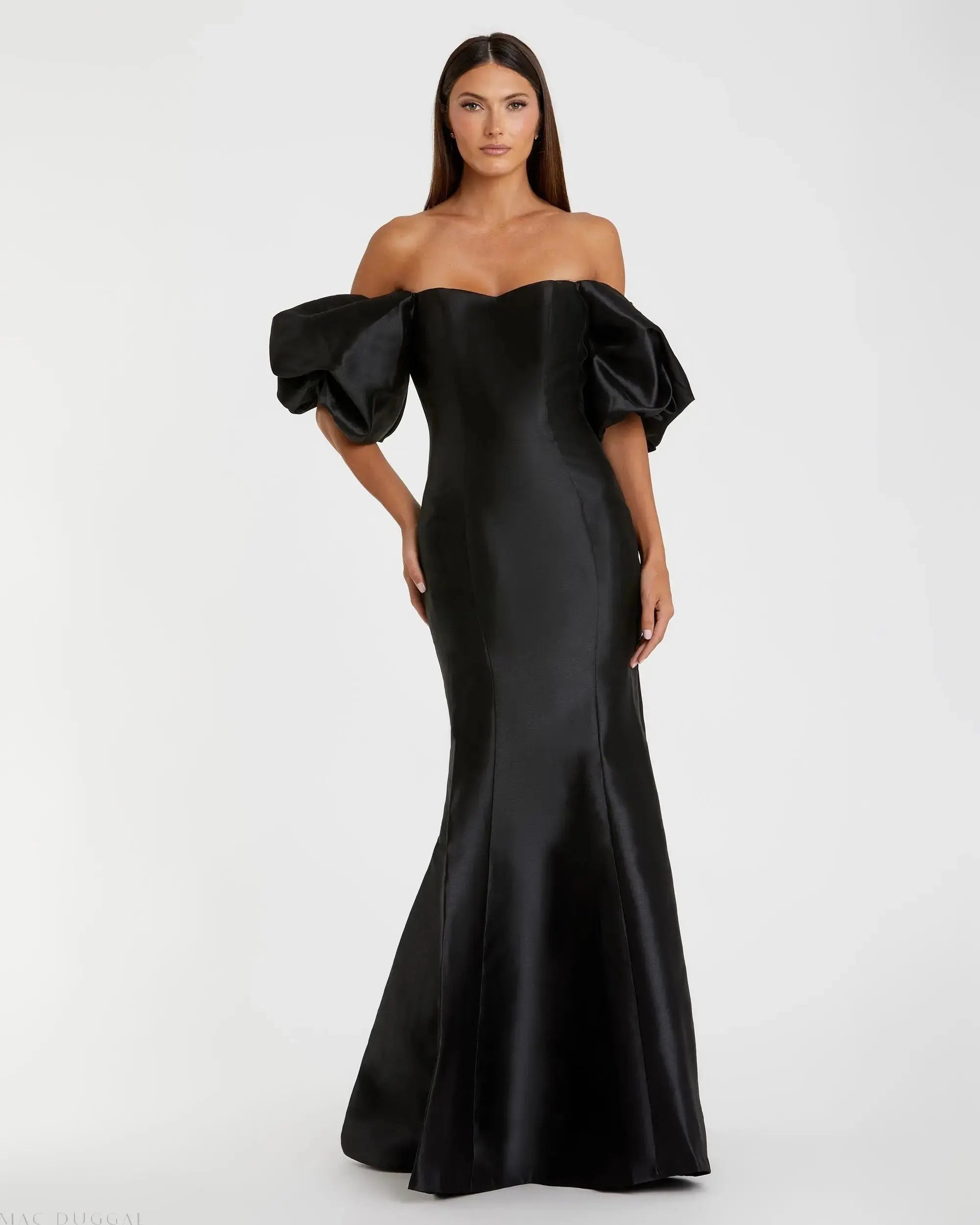 Black Sweetheart Off The Shoulder Puff Sleeve Gown-Myartka