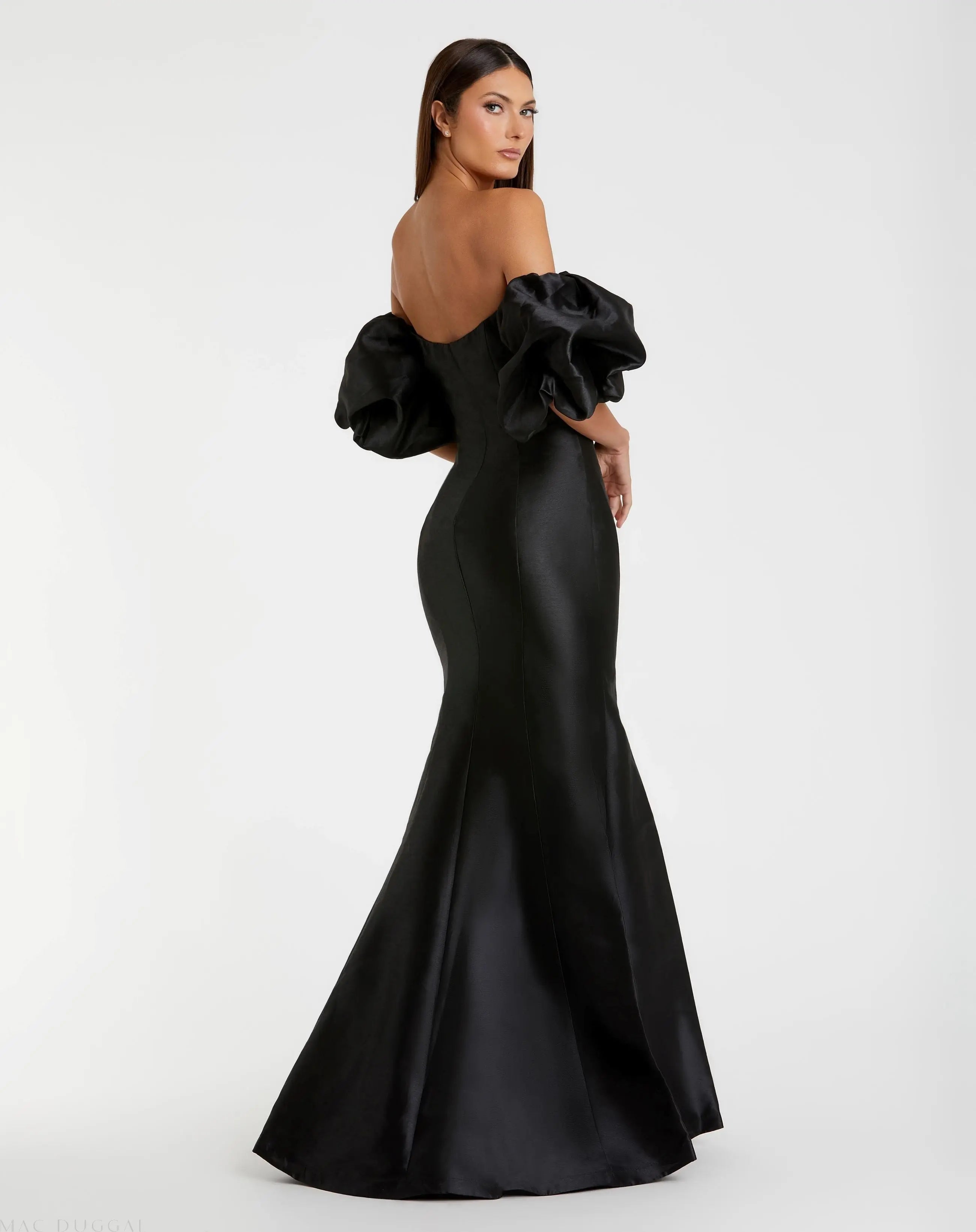 Black Sweetheart Off The Shoulder Puff Sleeve Gown-Myartka
