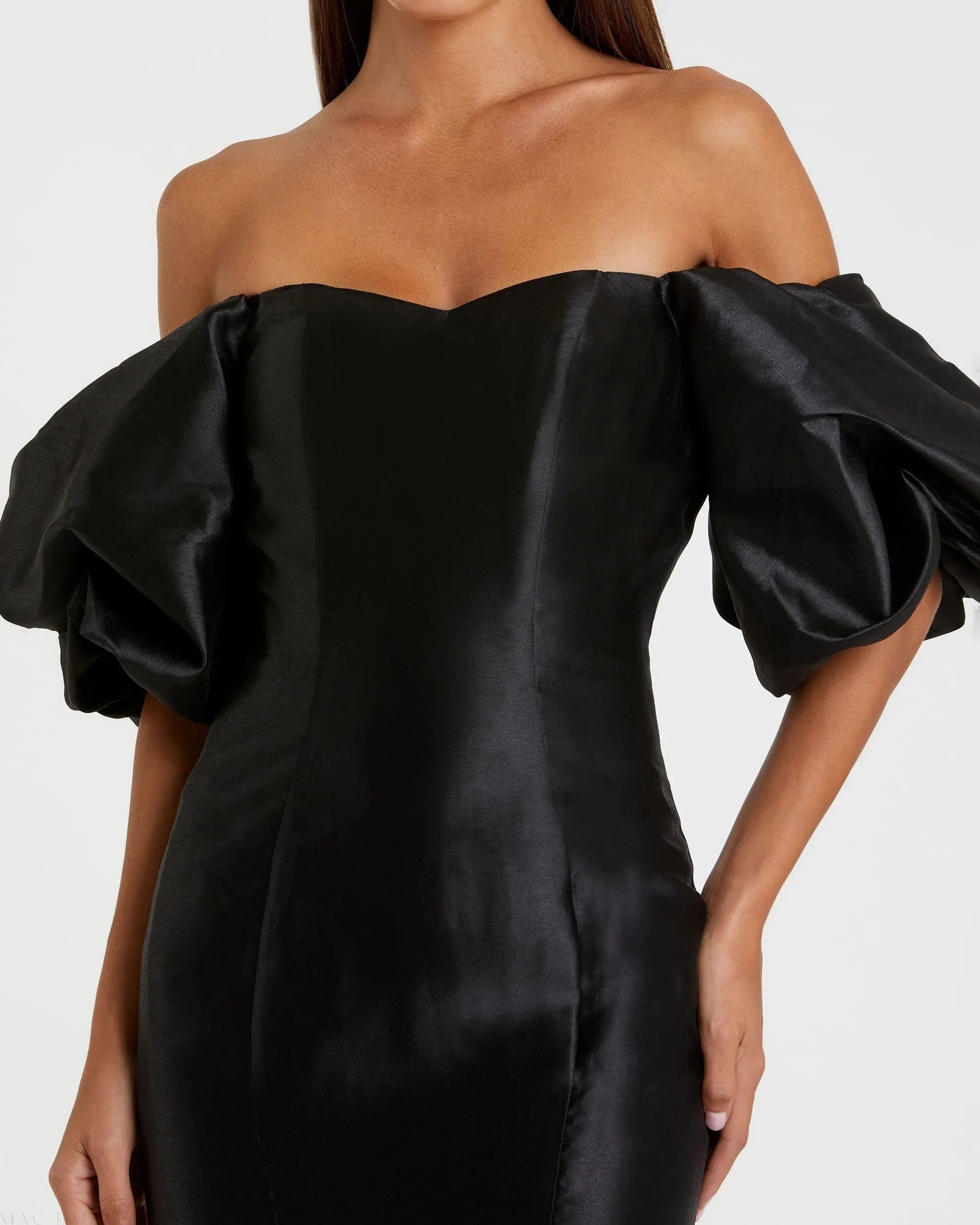 Black Sweetheart Off The Shoulder Puff Sleeve Gown-Myartka