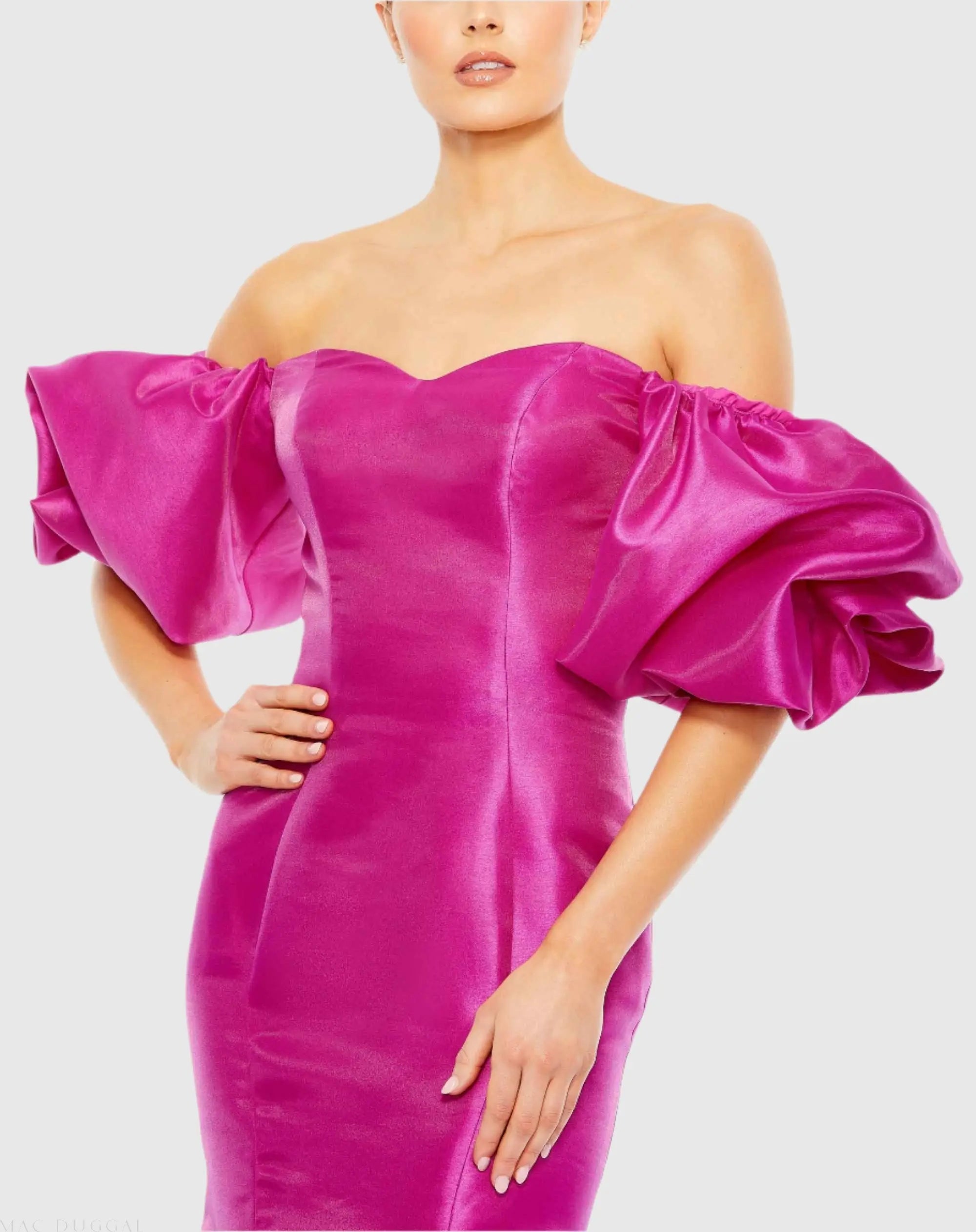 Pink Sweetheart Off The Shoulder Puff Sleeve Gown-Myartka