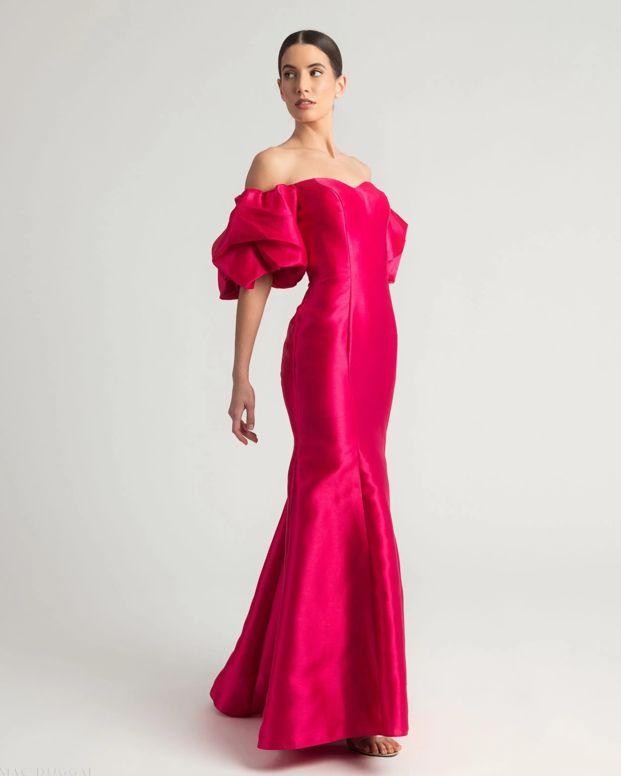 Pink Sweetheart Off The Shoulder Puff Sleeve Gown-Myartka