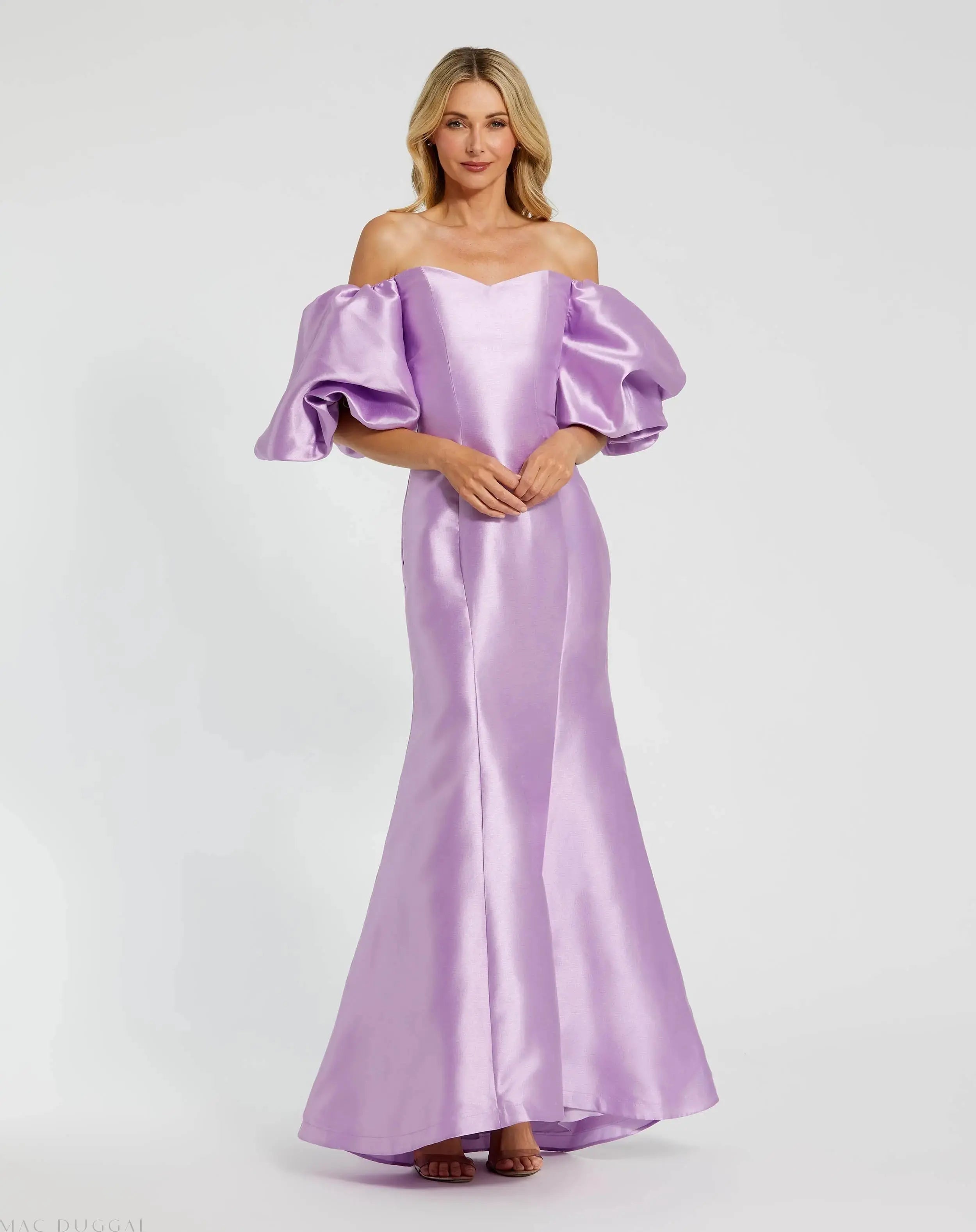 Purple Sweetheart Off The Shoulder Puff Sleeve Gown-Myartka