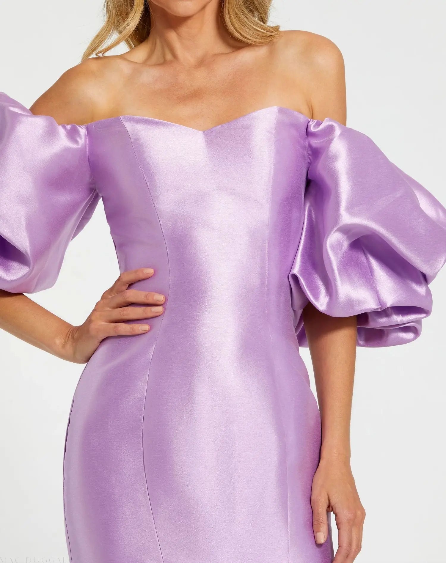 Purple Sweetheart Off The Shoulder Puff Sleeve Gown-Myartka