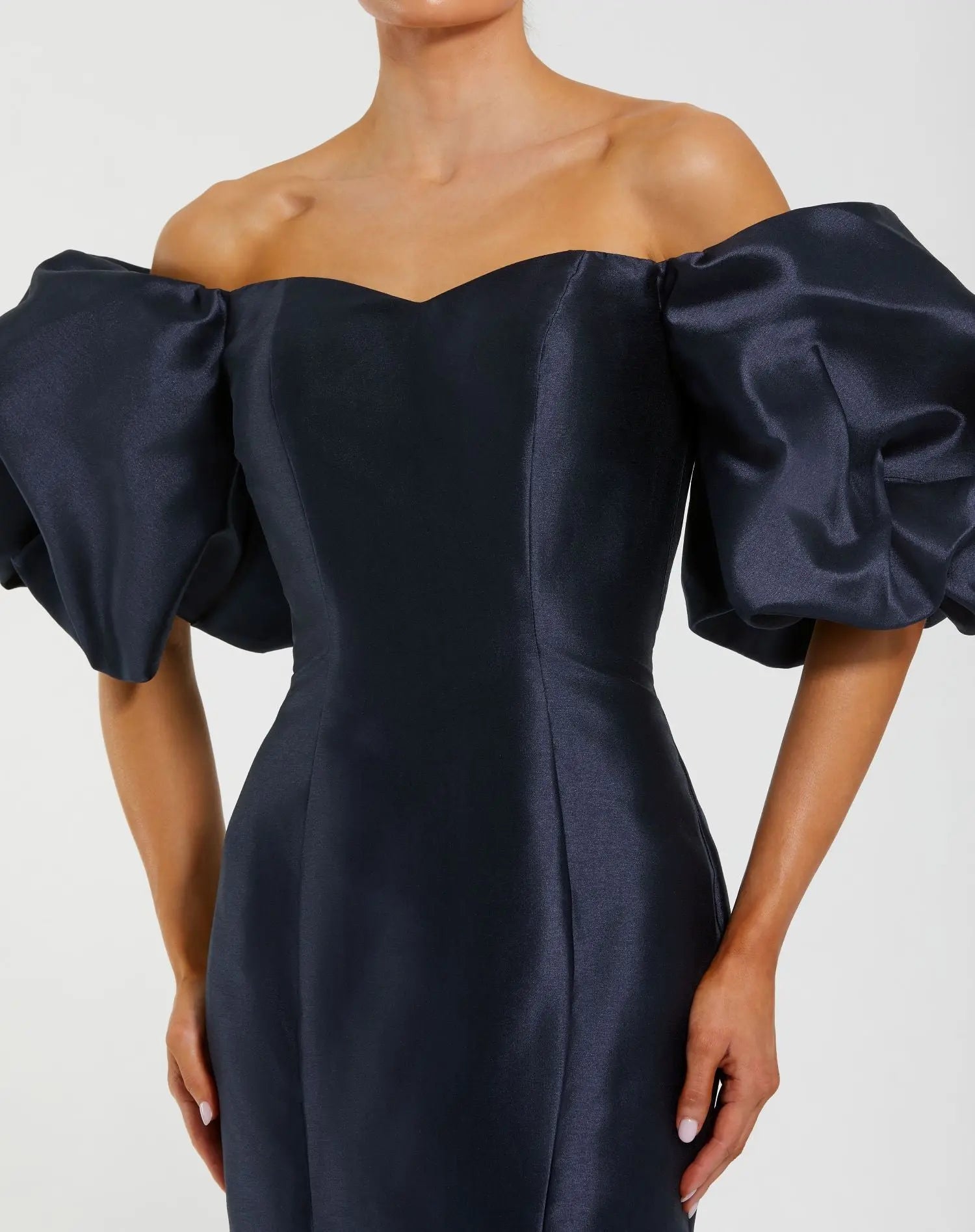 Navy Sweetheart Off The Shoulder Puff Sleeve Gown-Myartka