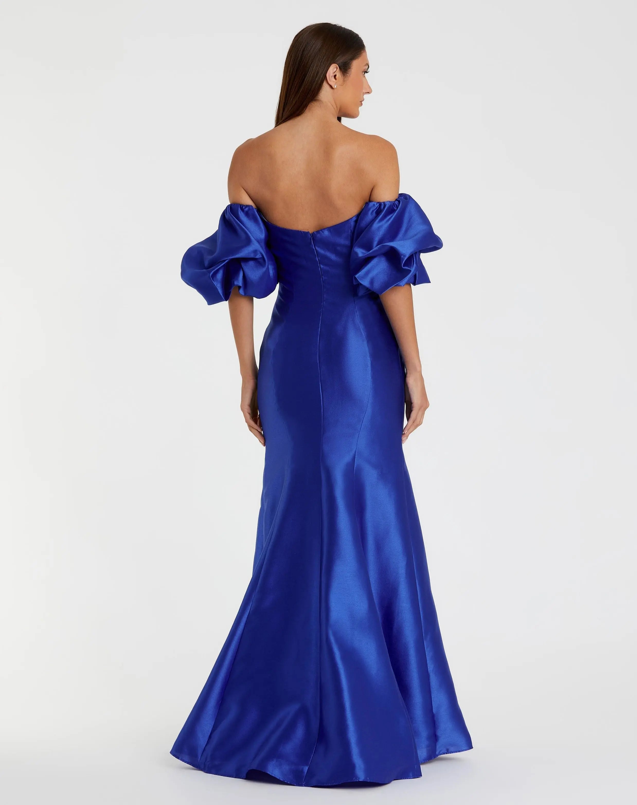 Blue Sweetheart Off The Shoulder Puff Sleeve Gown-Myartka