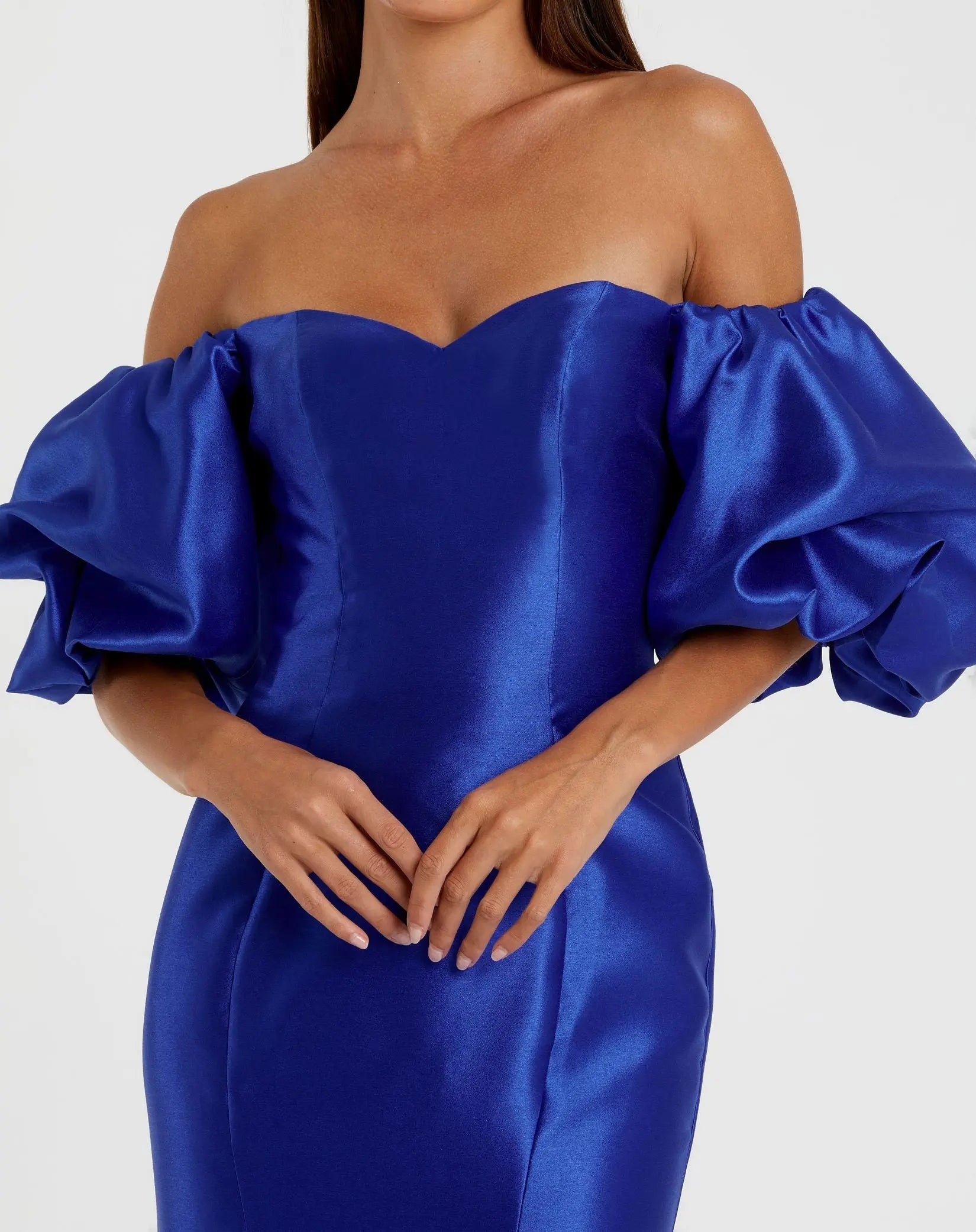 Blue Sweetheart Off The Shoulder Puff Sleeve Gown-Myartka