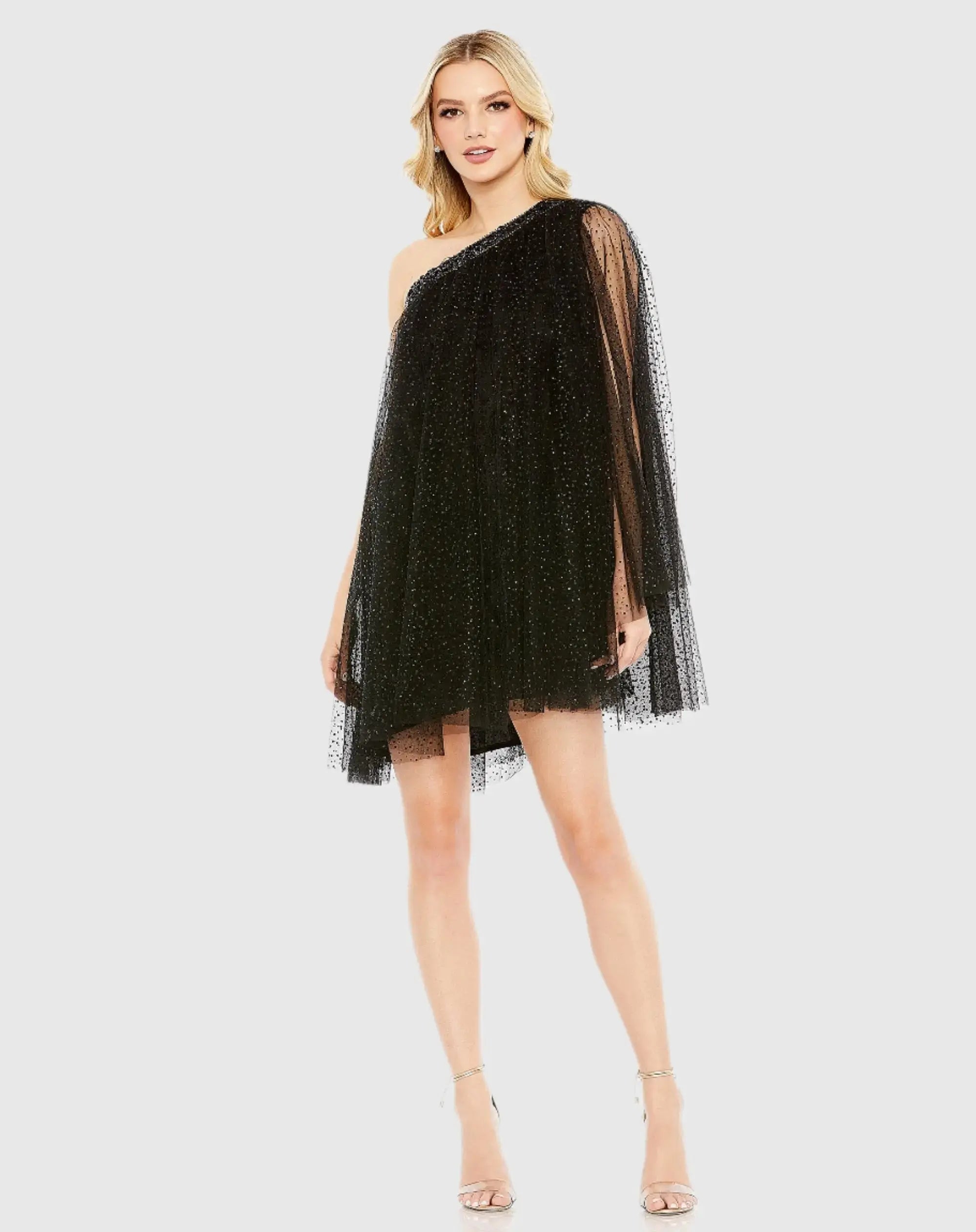 One Shoulder Embellished Tulle Mini Dress-Myartka