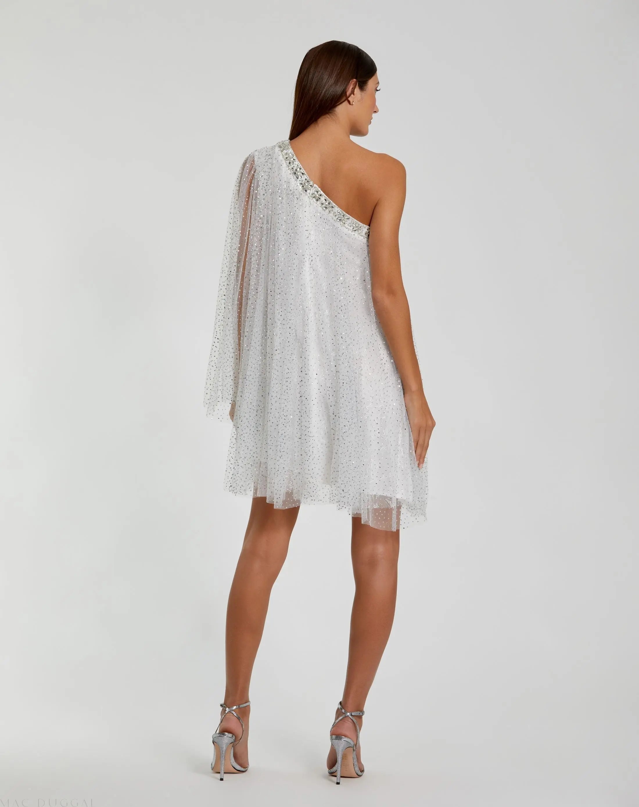 White One Shoulder Embellished Tulle Mini Dress-Myartka