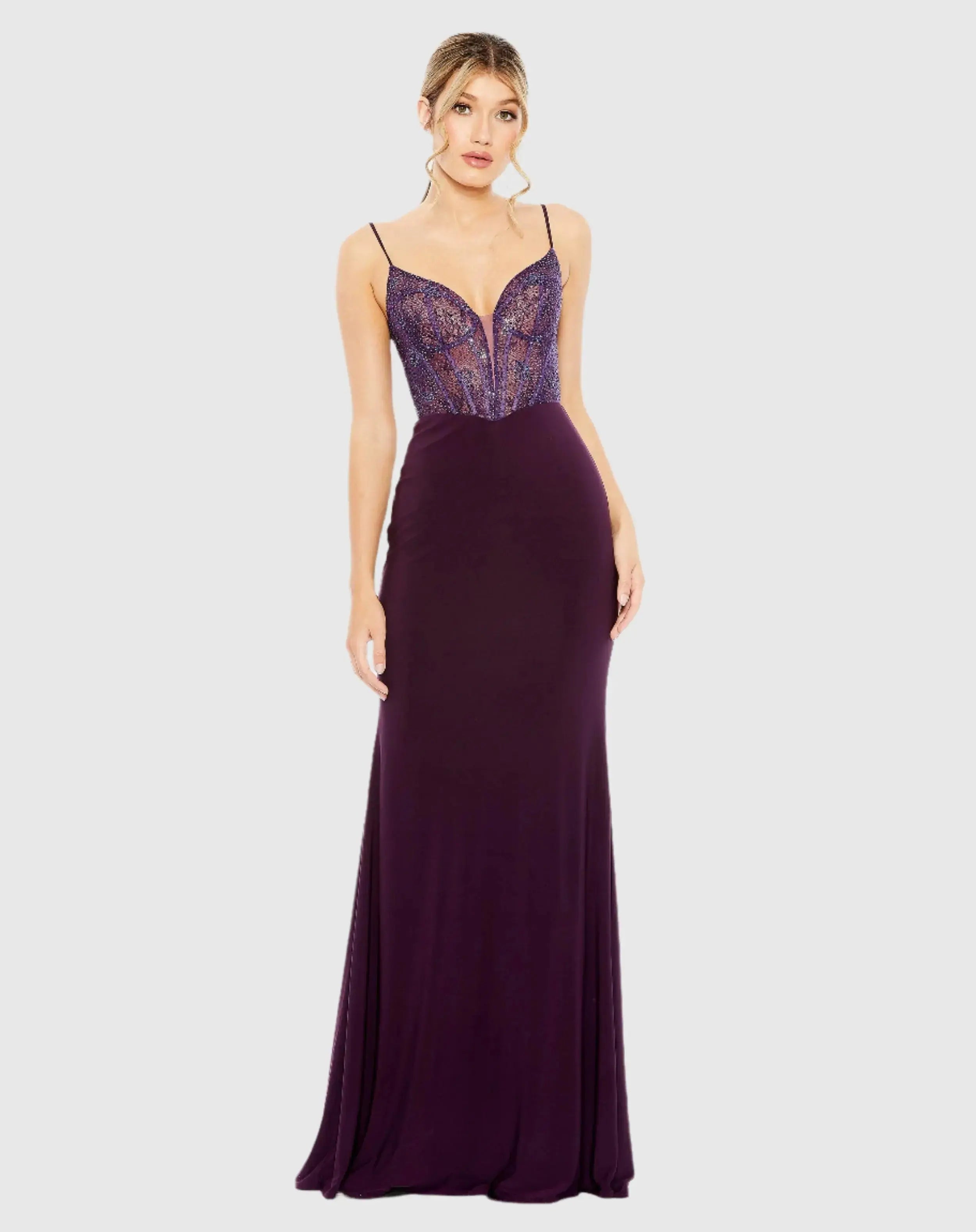 Sweetheart Mesh Embellished Gown-Myartka