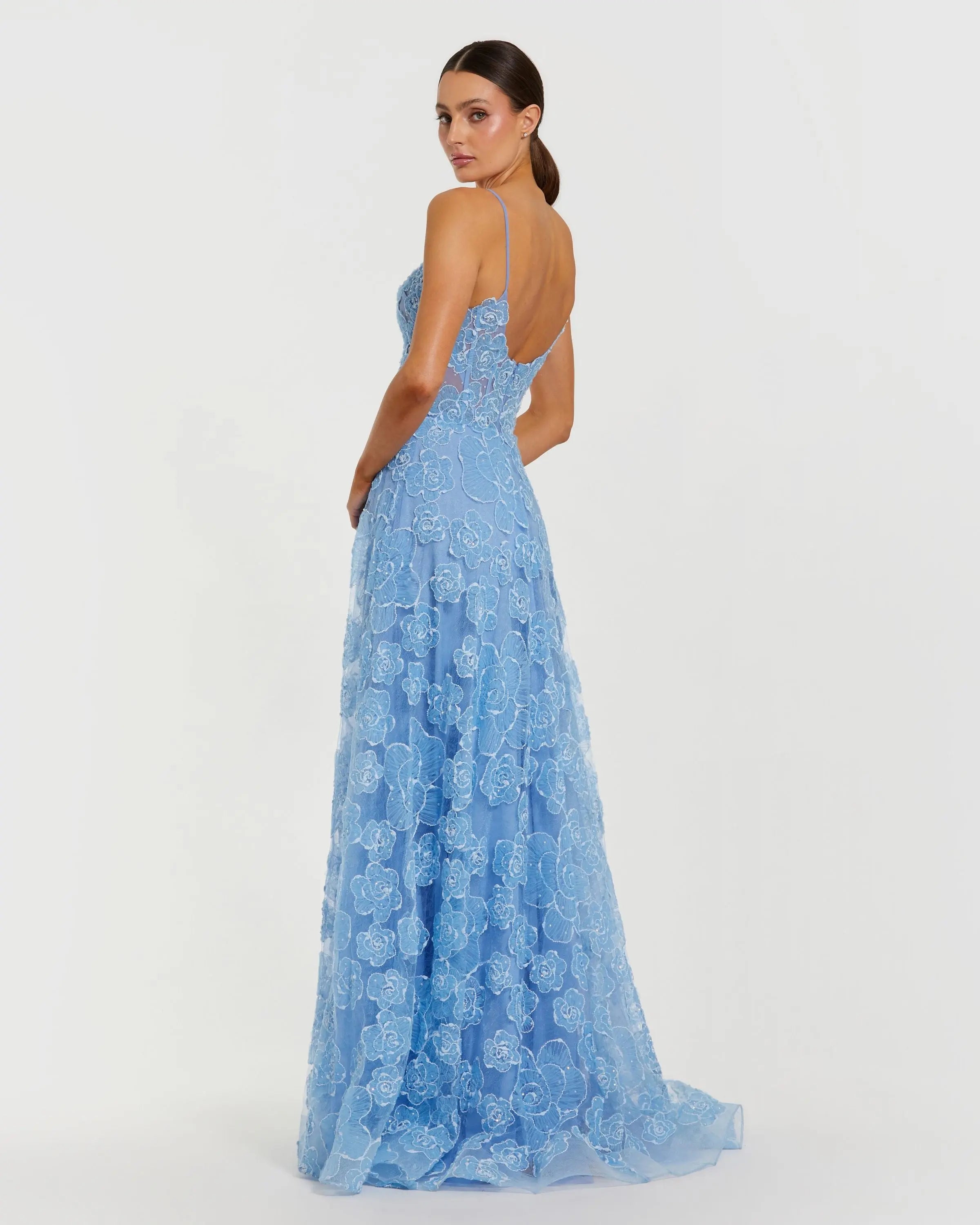 Blue Embroidered Sweetheart Neck A-Line Gown-Myartka