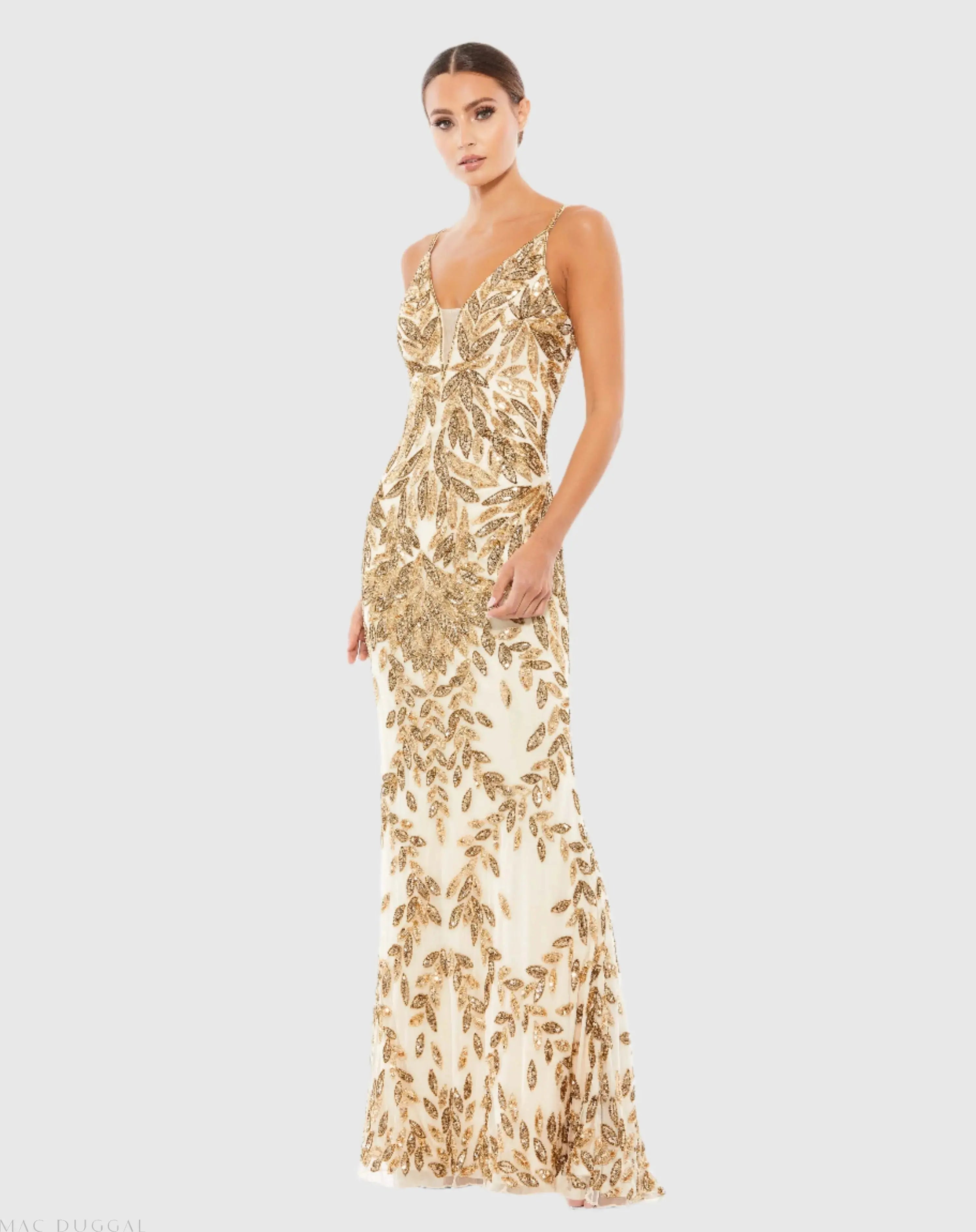 Embellished Leaf Evening Gown-Myartka