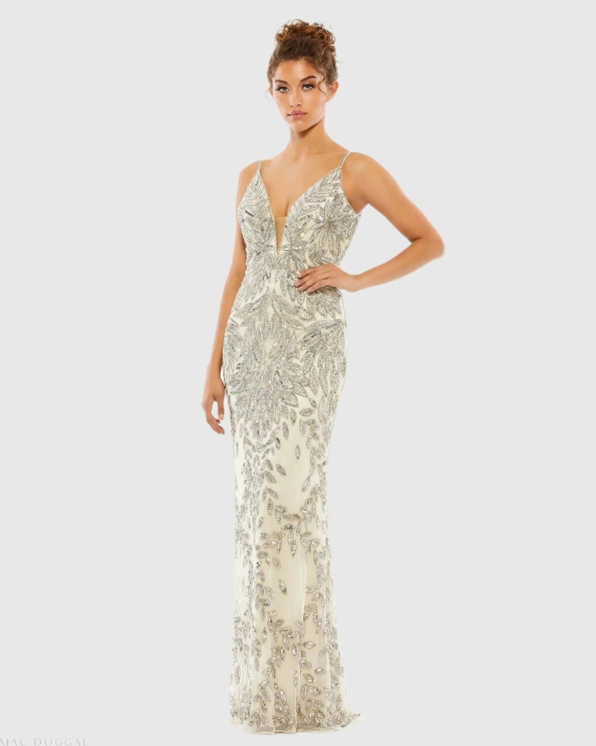 Embellished Leaf Evening Gown-Myartka