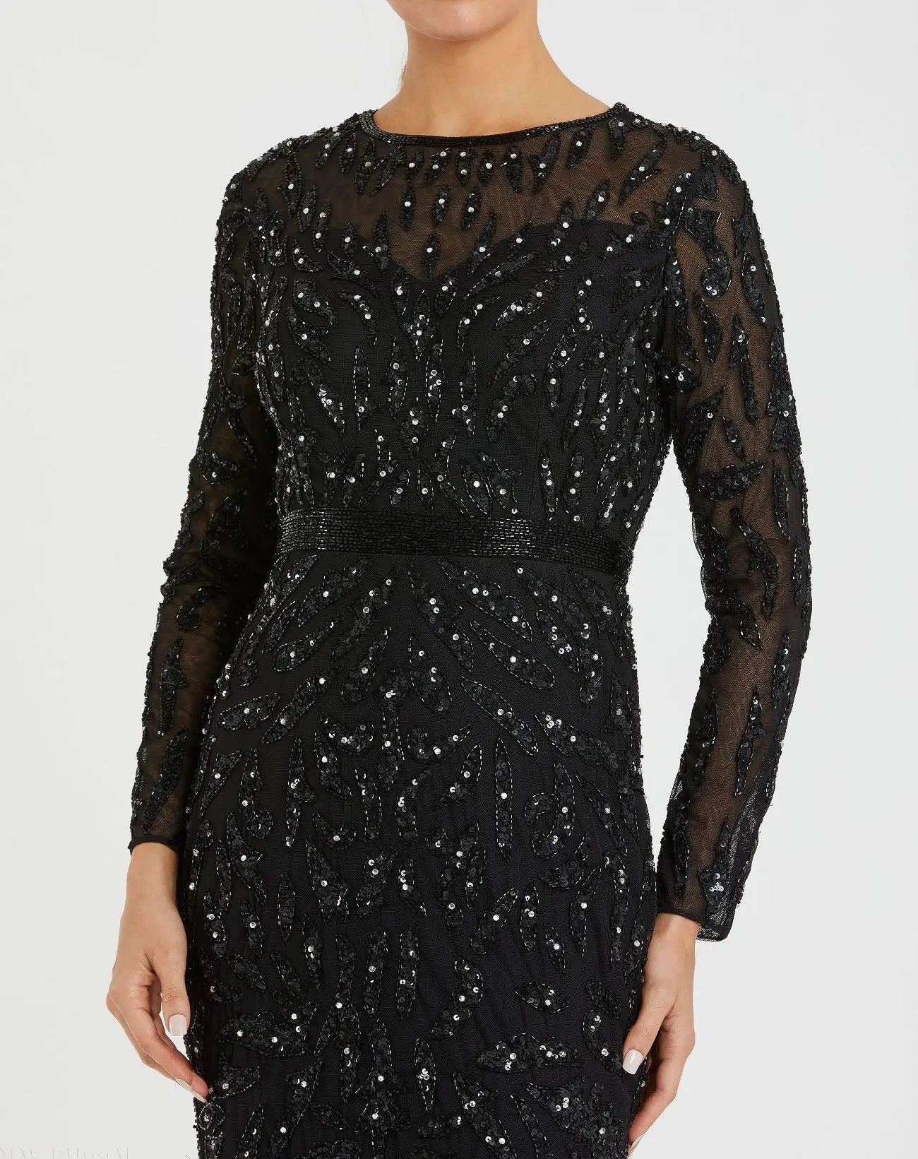 Black Long Sleeve Beaded Evening Gown-Myartka