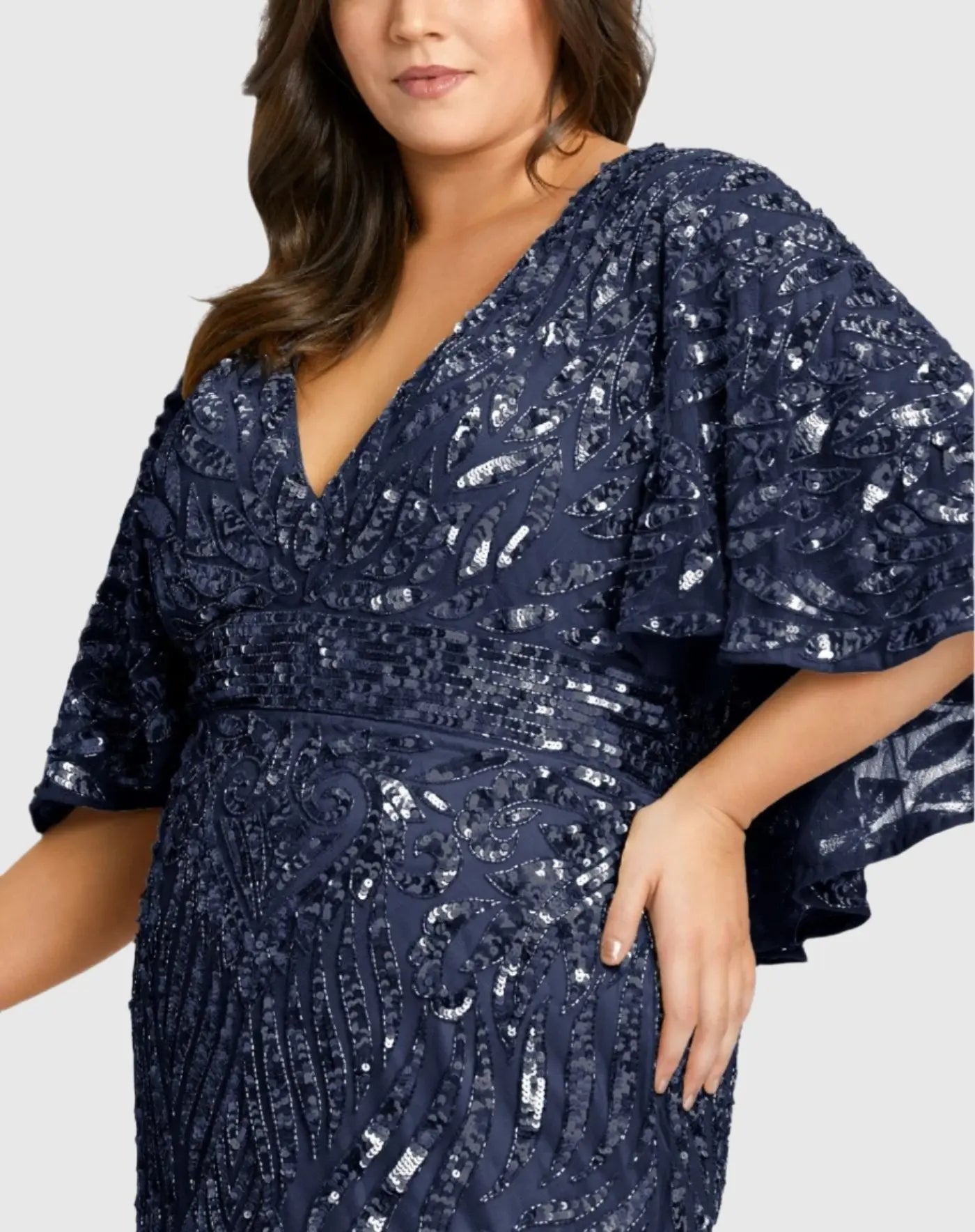 Navy Embellished Cape Sleeve Cocktail Dress (Plus)-Myartka