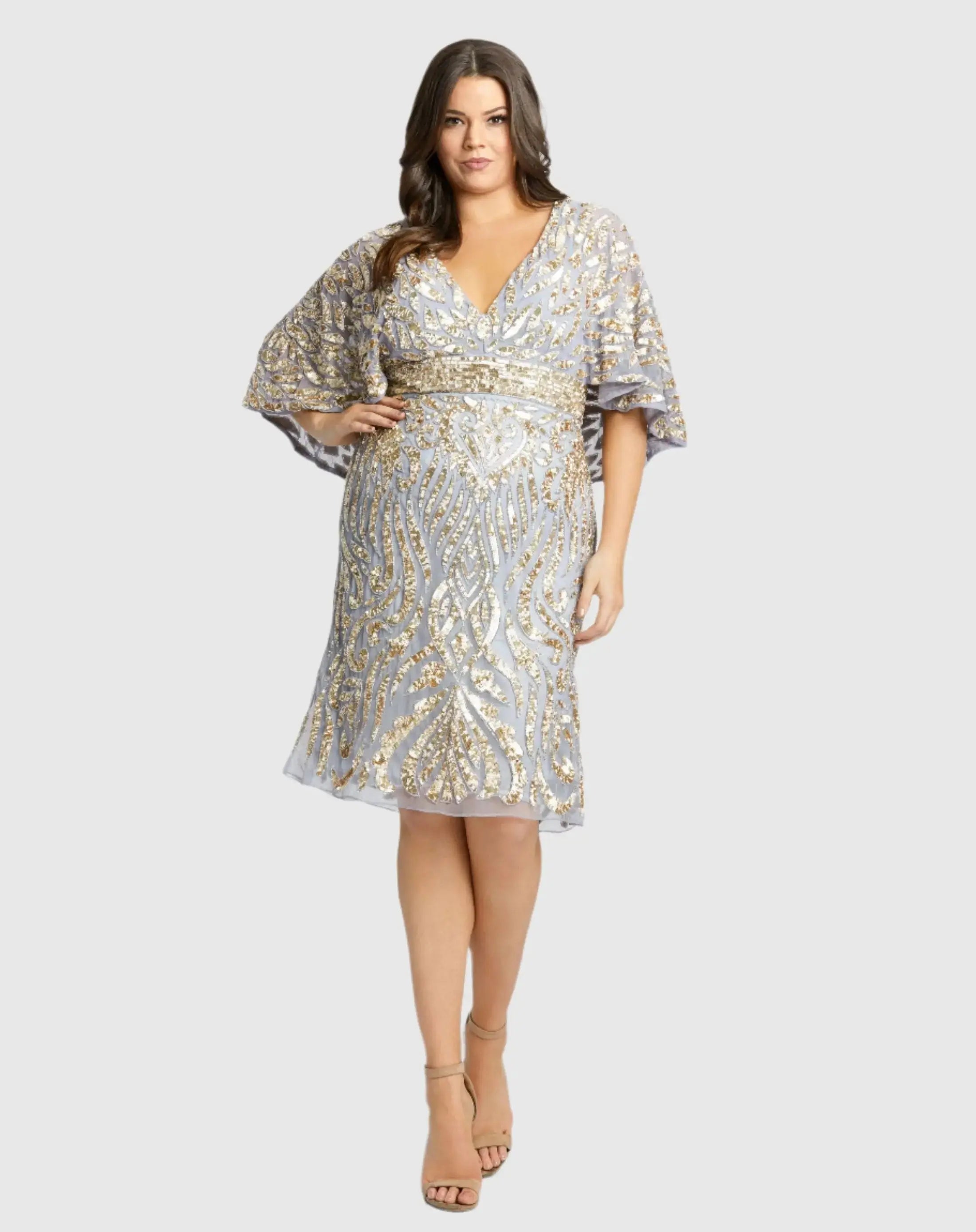 Embellished Cape Sleeve Cocktail Dress-Myartka