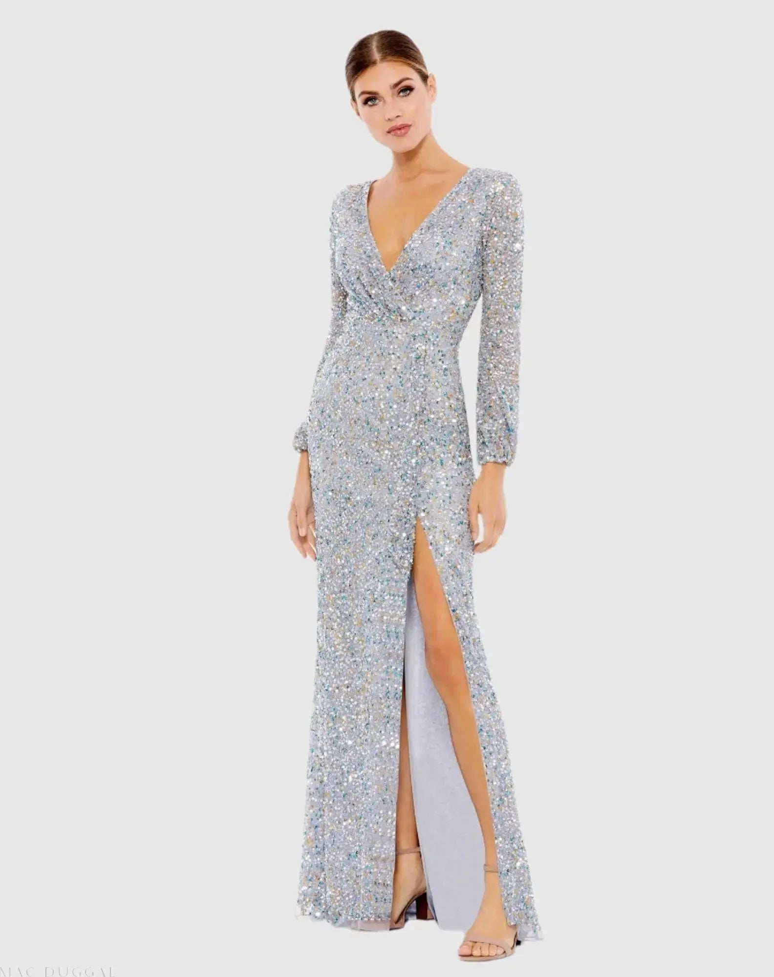 Multi-Colored Sequin Long Sleeve Gown-Myartka