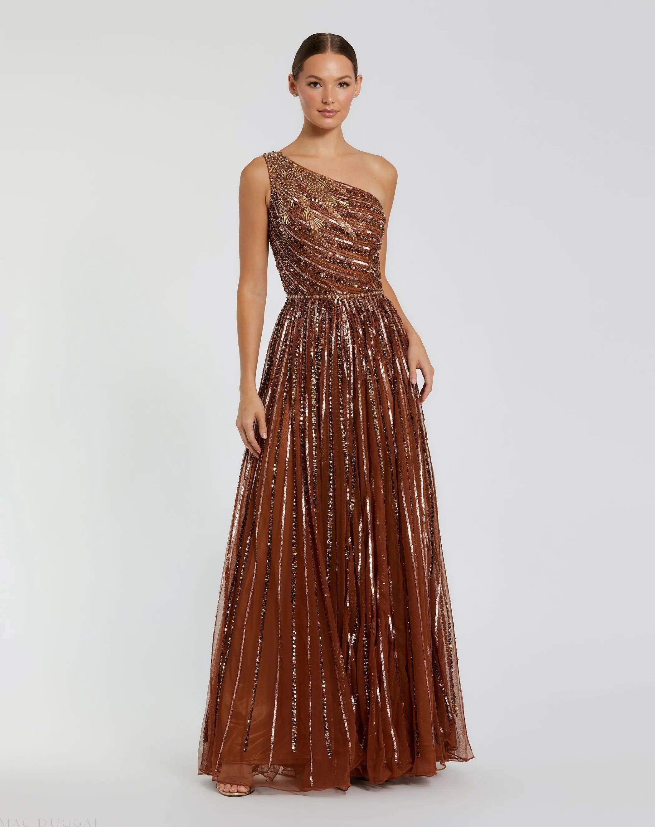 Embellished One Shoulder A-Line Gown-Myartka
