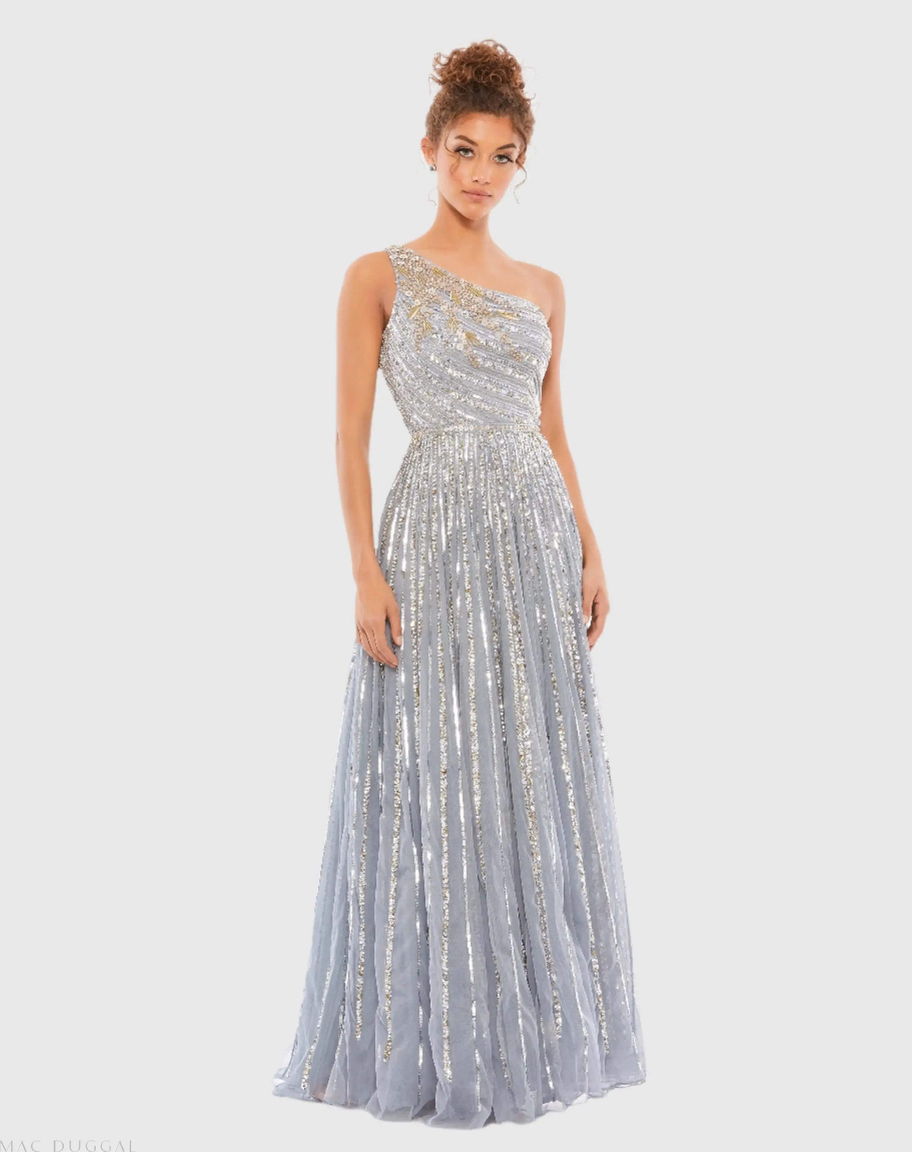 Embellished One Shoulder A-Line Gown-Myartka