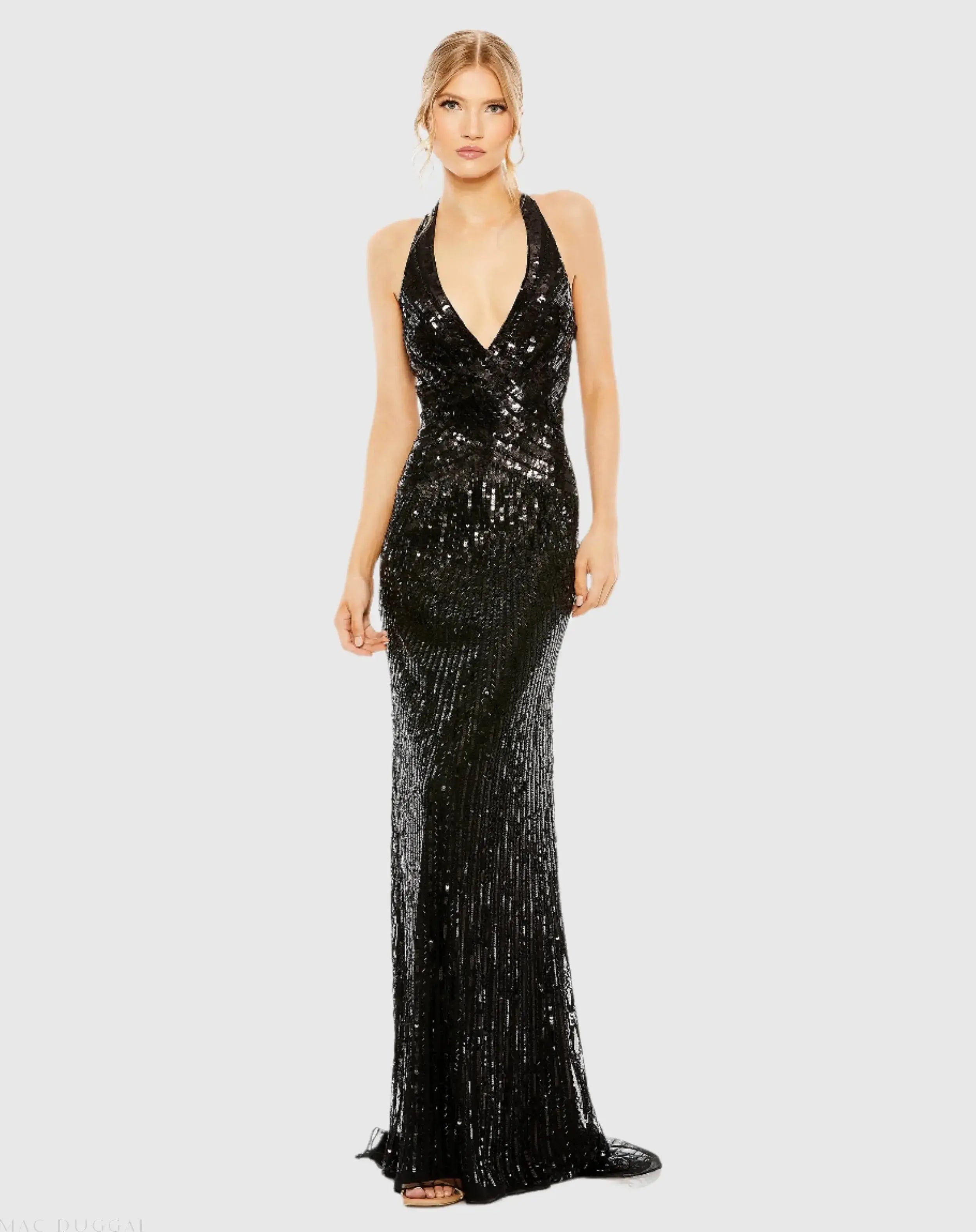 Sleeveless Faux Wrap Sequin Embellished Cut Out Back-Myartka