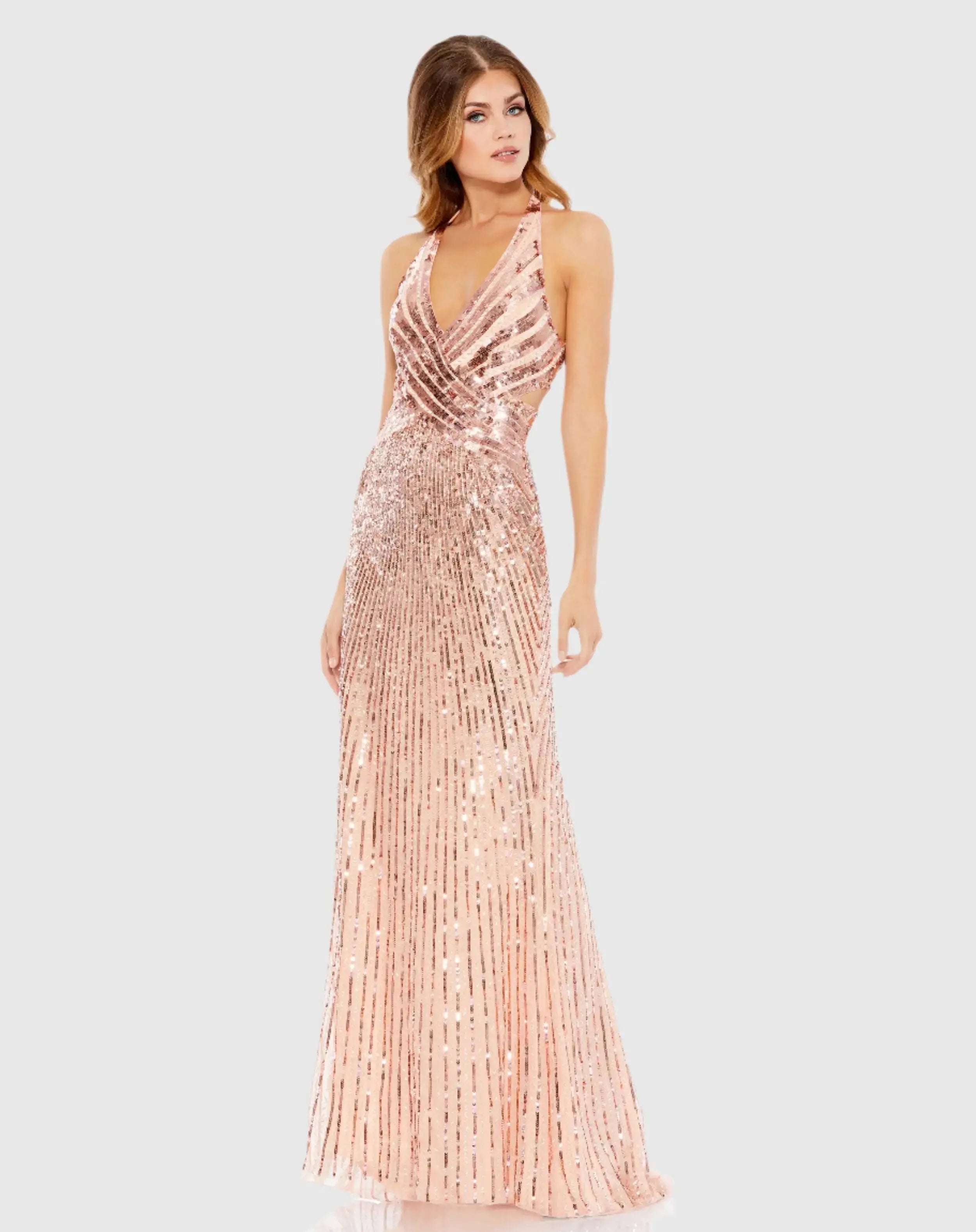 Sleeveless Faux Wrap Sequin Embellished Cut Out Back-Myartka