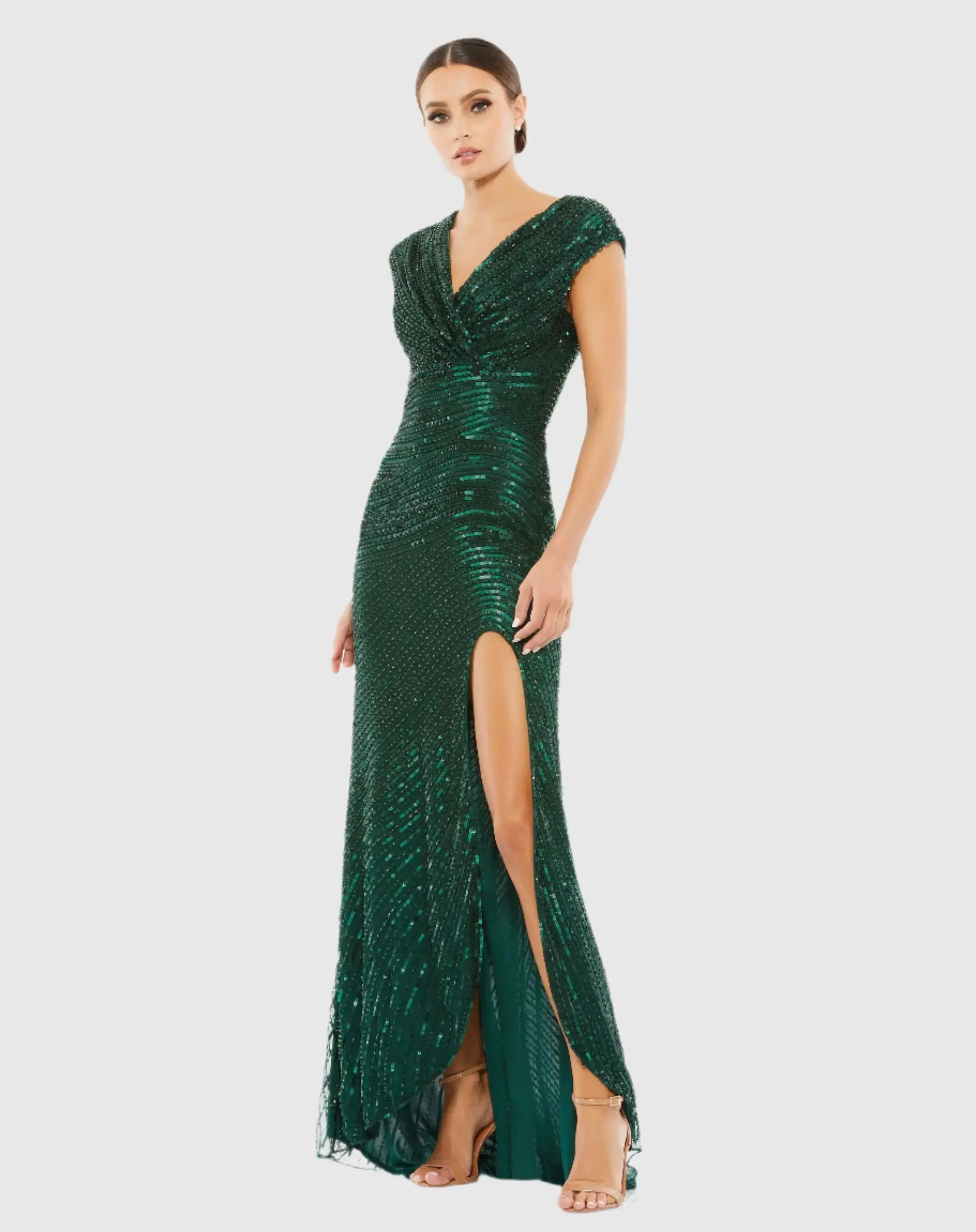 Cap Sleeve Sequined Evening Gown-Myartka