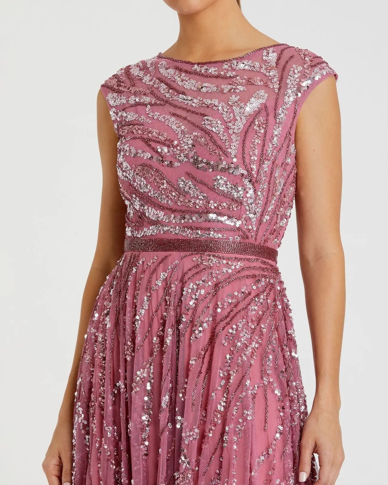 Pink Cap Sleeve Embellished Evening Gown-Myartka