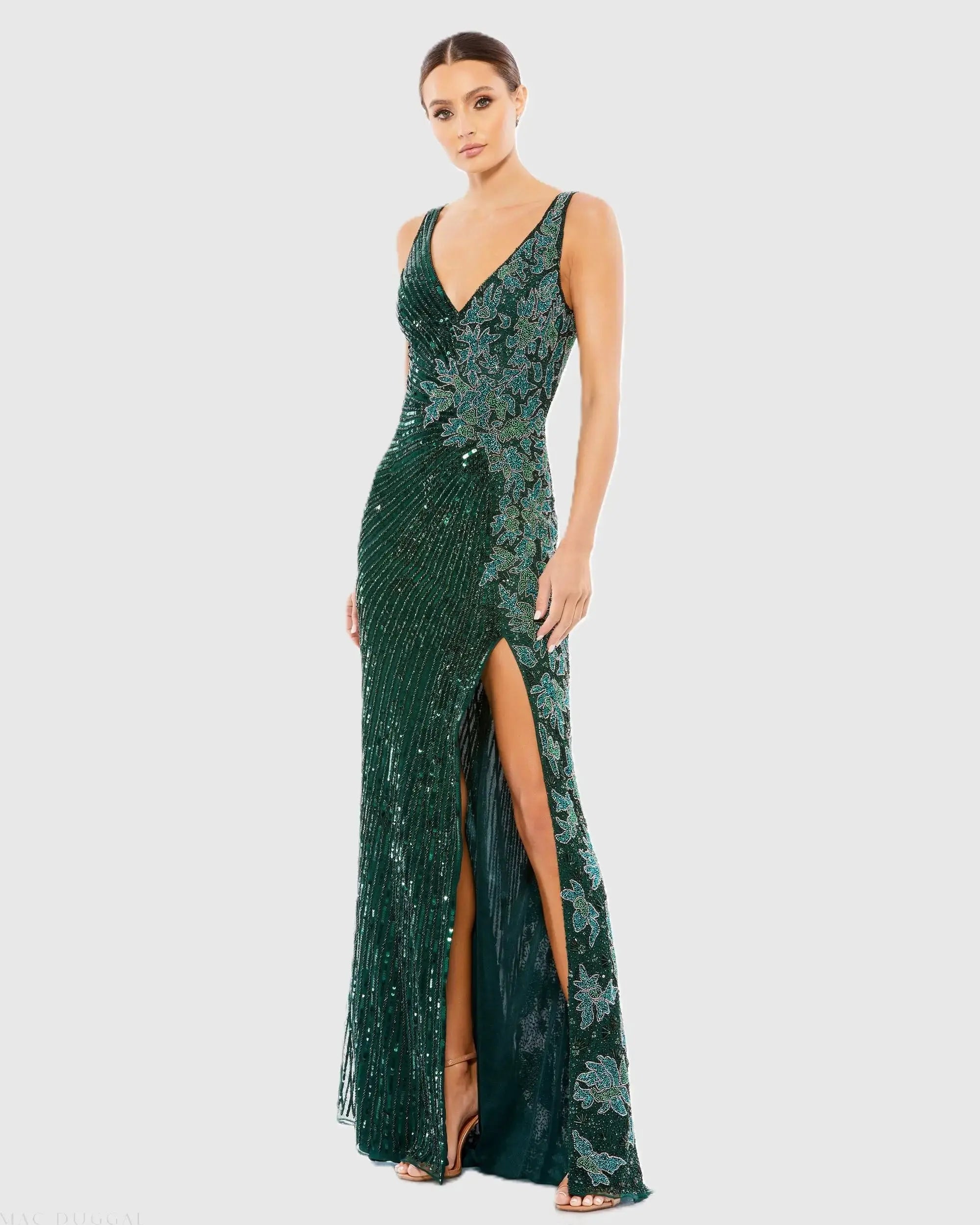Beaded Floral Sleeveless Gown-Myartka