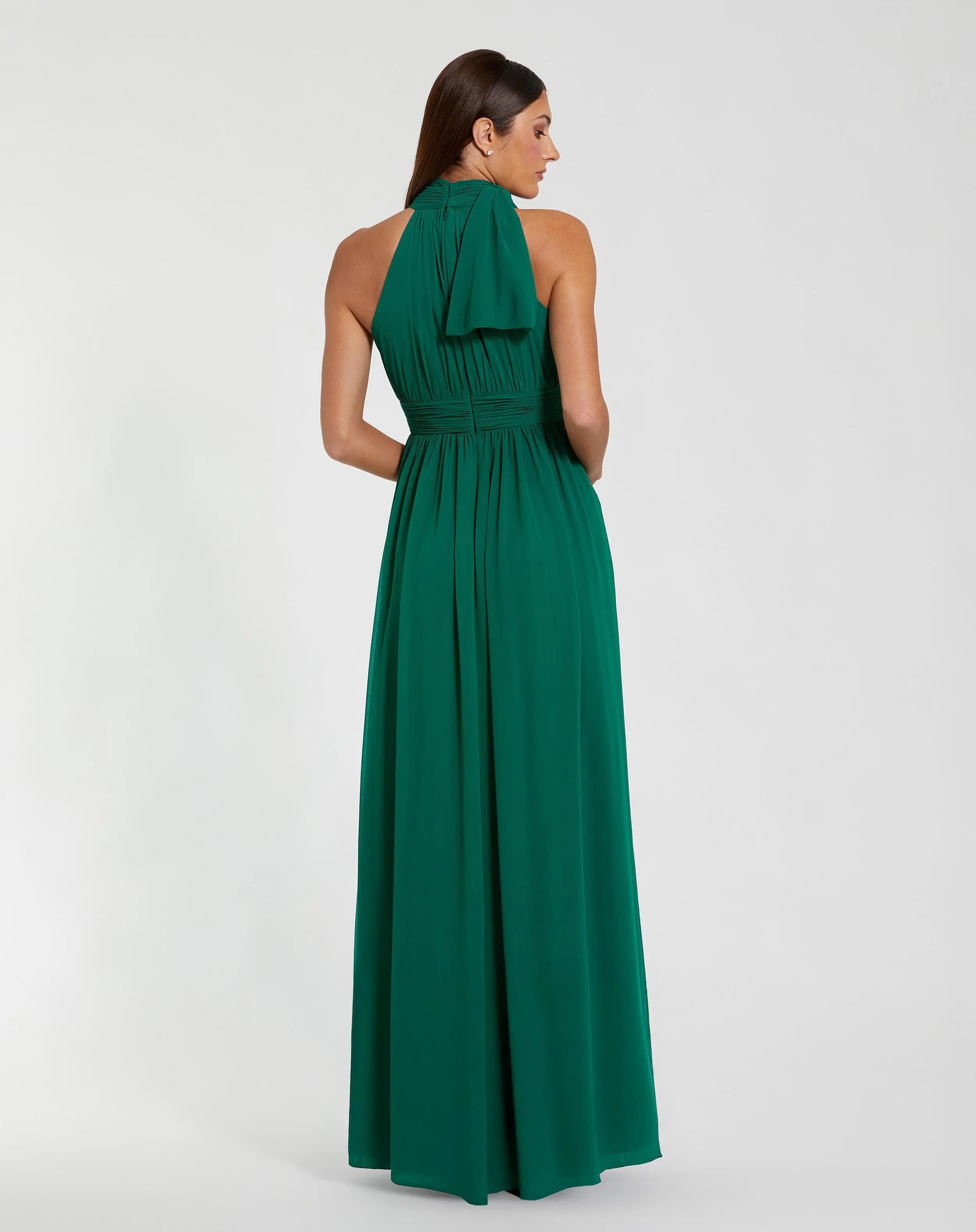 Green High Neck Chiffon Gown-Myartka