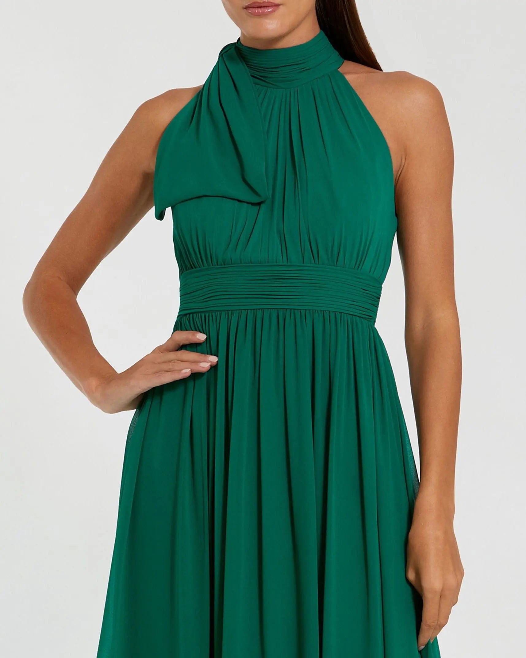 Green High Neck Chiffon Gown-Myartka